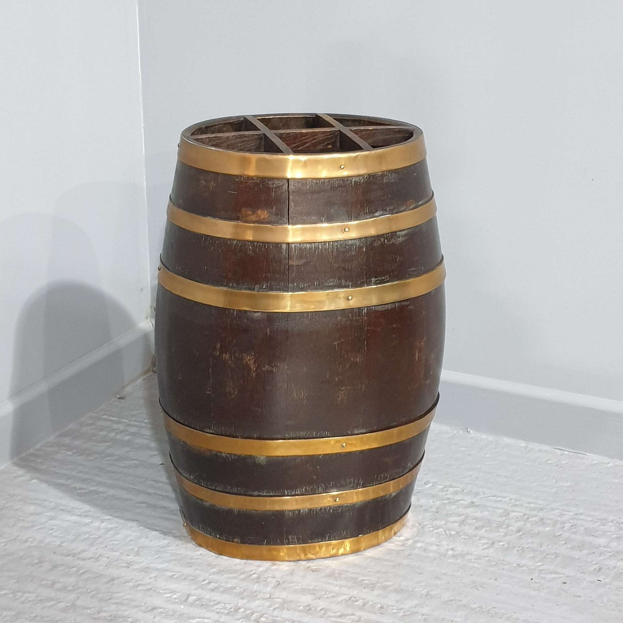 Oak Brass Bound Barrel Stick Stand
