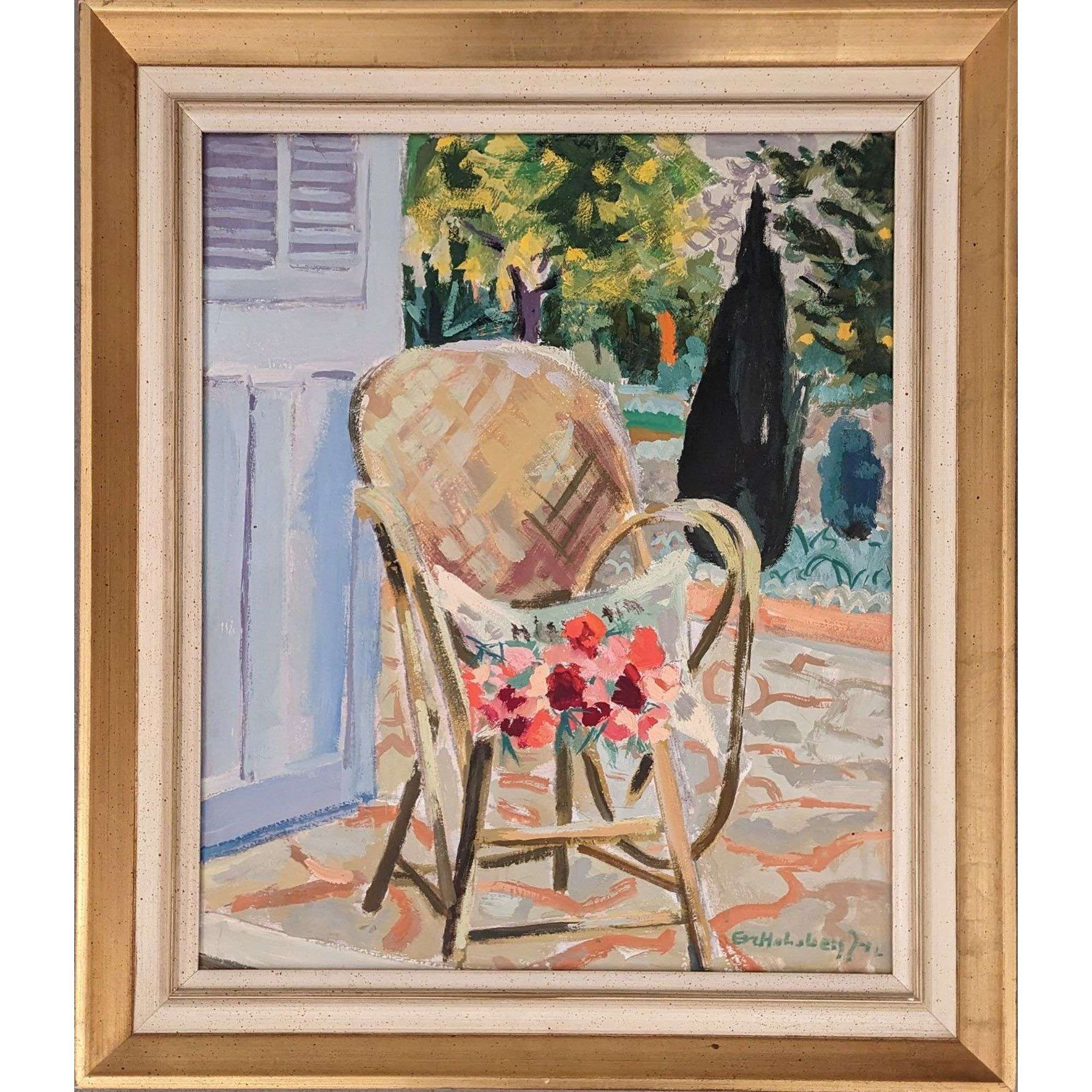 July Auction 20th Century Swedish School ‘flowers On The Garden Chair’