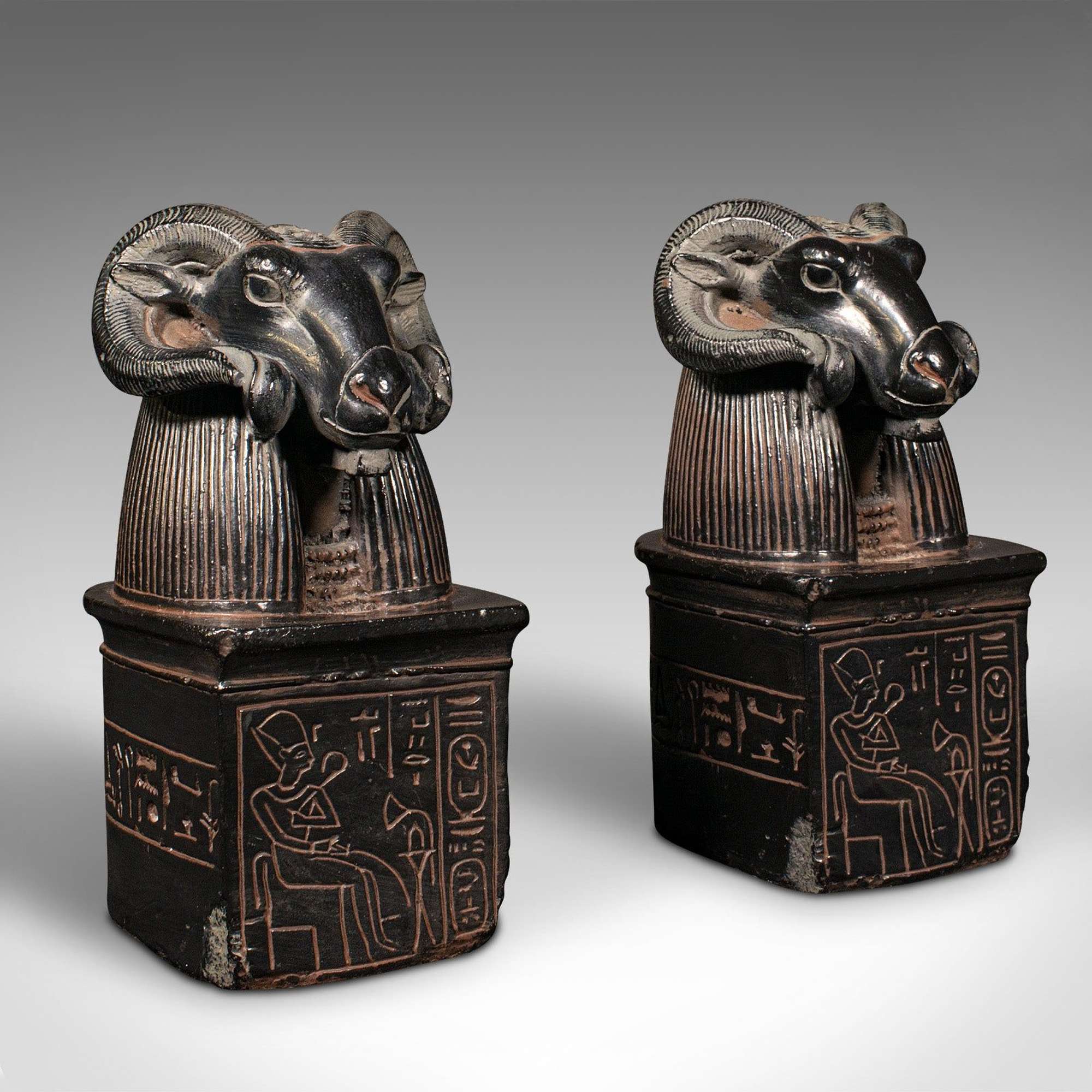 Pair Of Vintage Amun Statuary Bookends, Egyptian, Decorative Book Rest, Historic