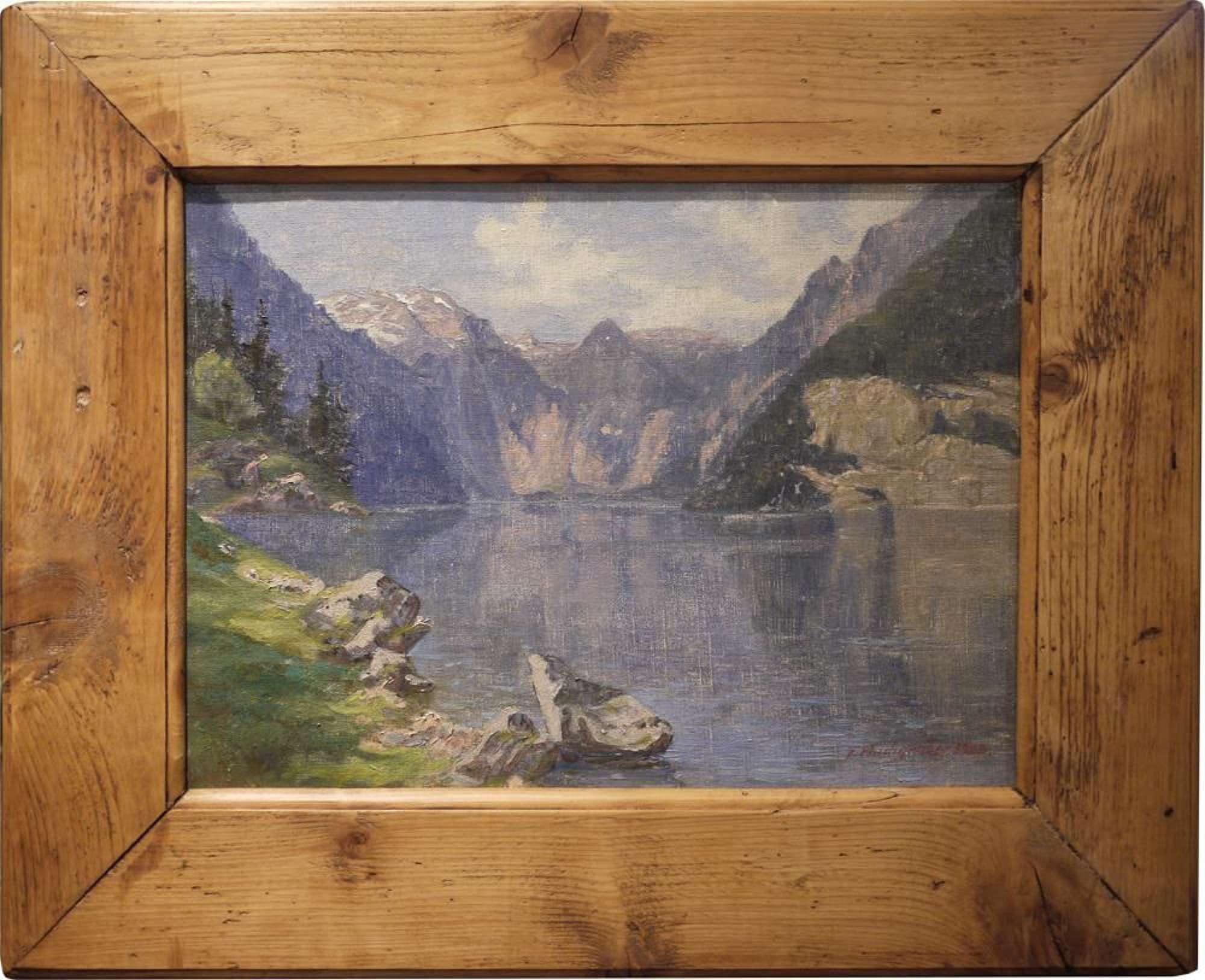 Mountain Landscape With Lake, Oil On Canvas Paintings, Alps, 1920
