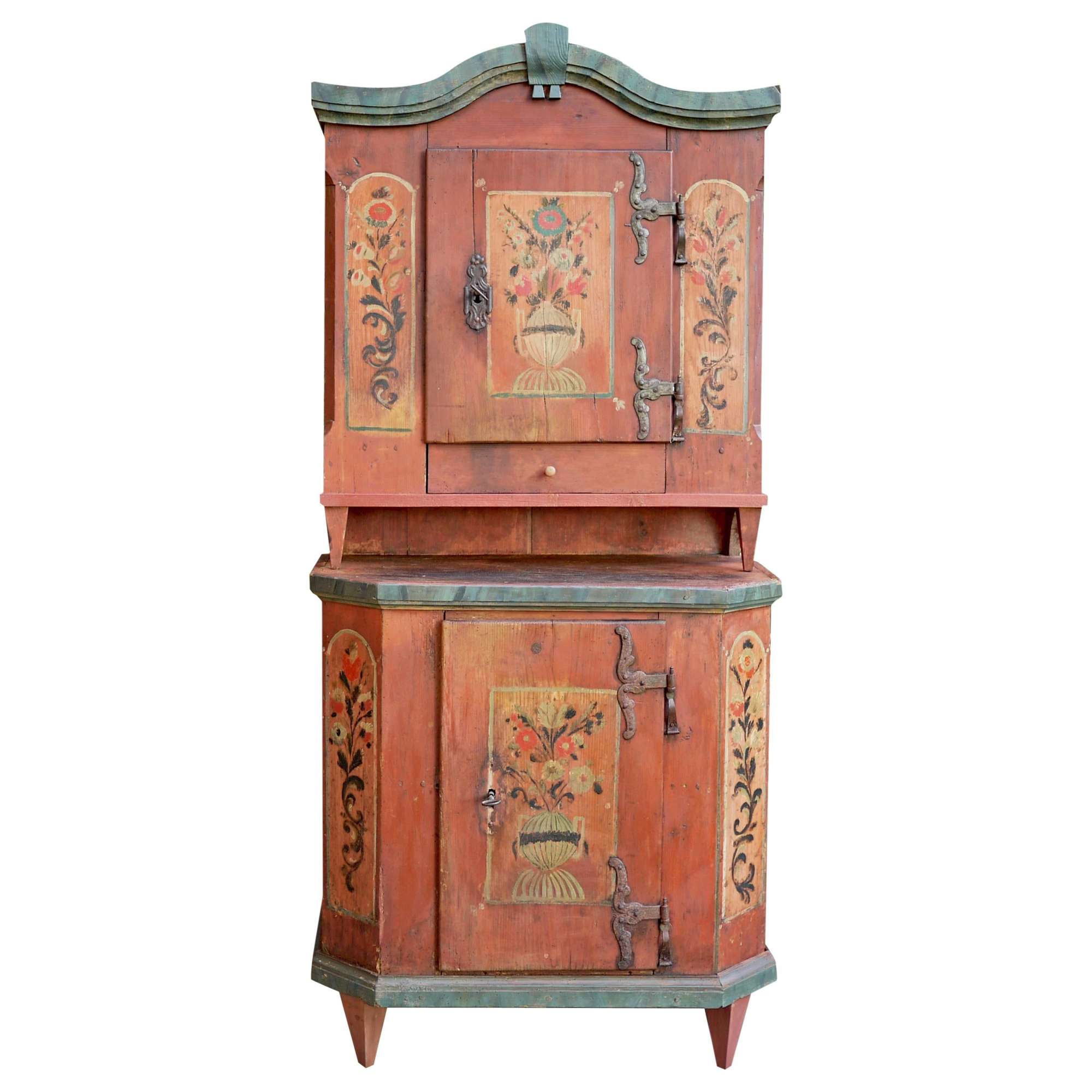 Red Floral Painted Cabinet, 1790, Central Europe