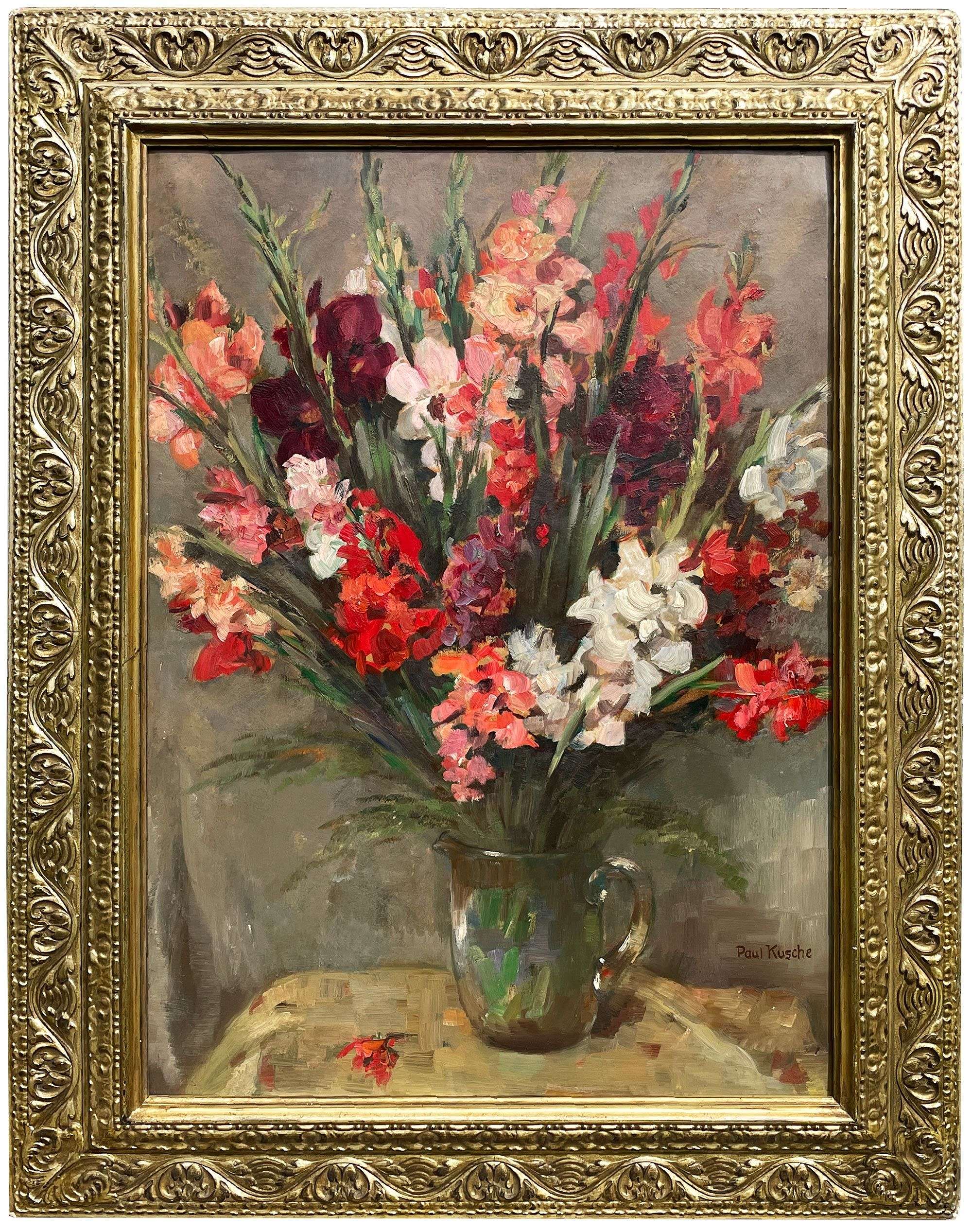 Still Life Oil Painting, Gladiolus By Paul Kusche, 1920