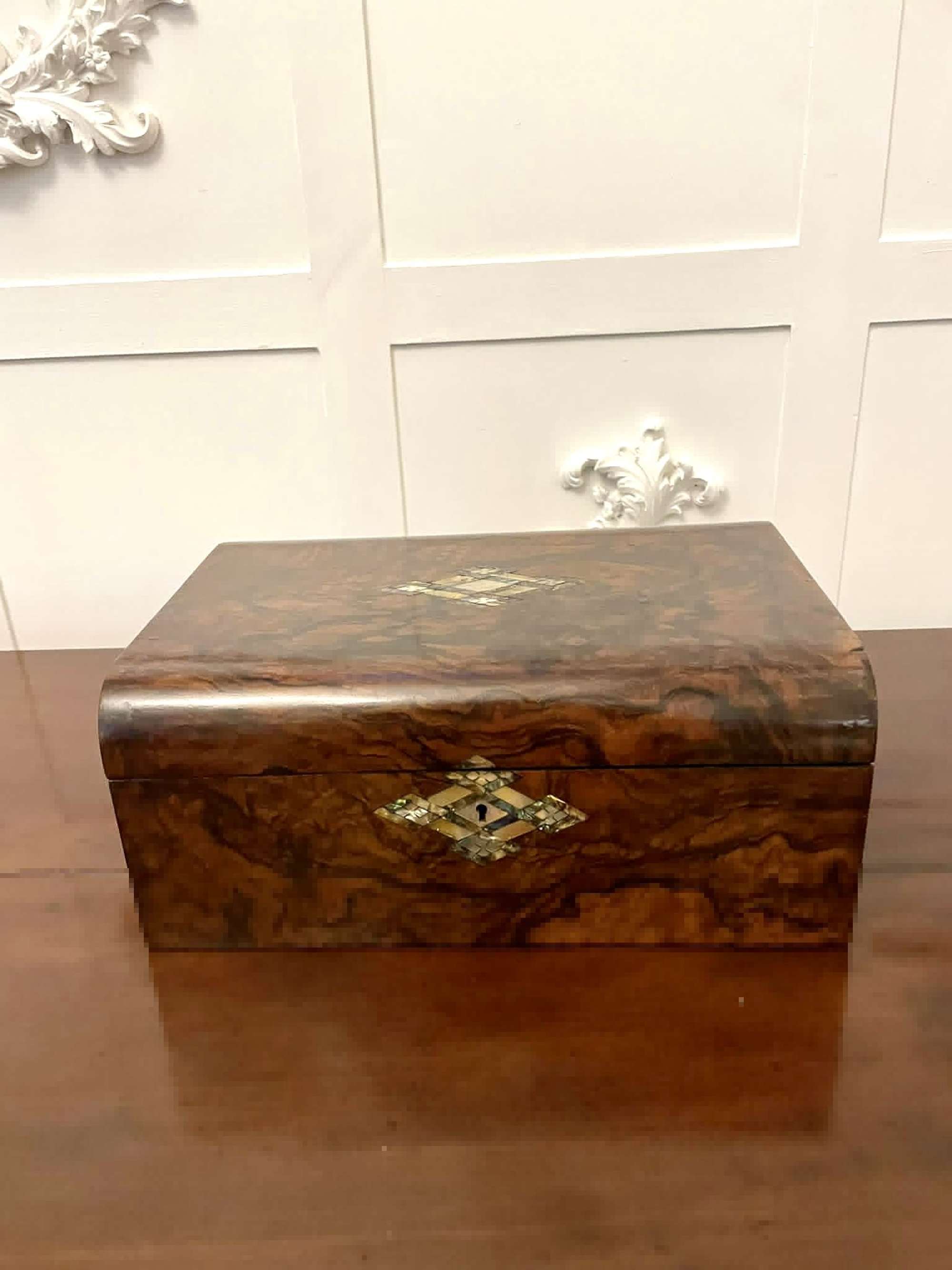 Antique Victorian Quality Burr Walnut And Inlaid Mother Of Pearl Writing Box