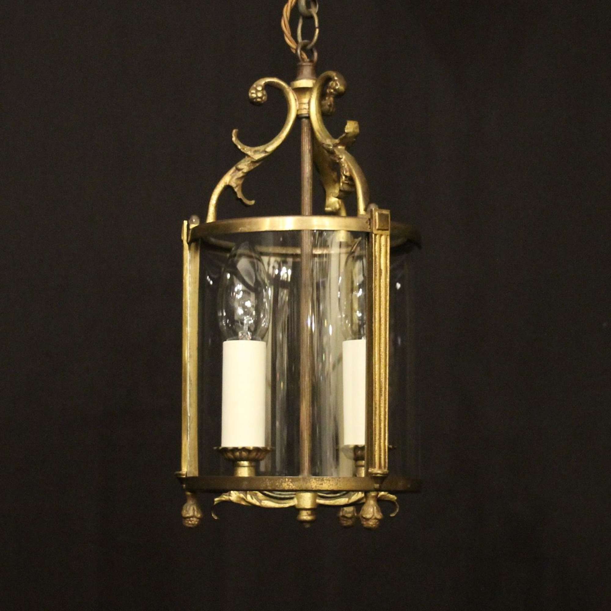 French Gilded Brass Twin Light Antique Lantern