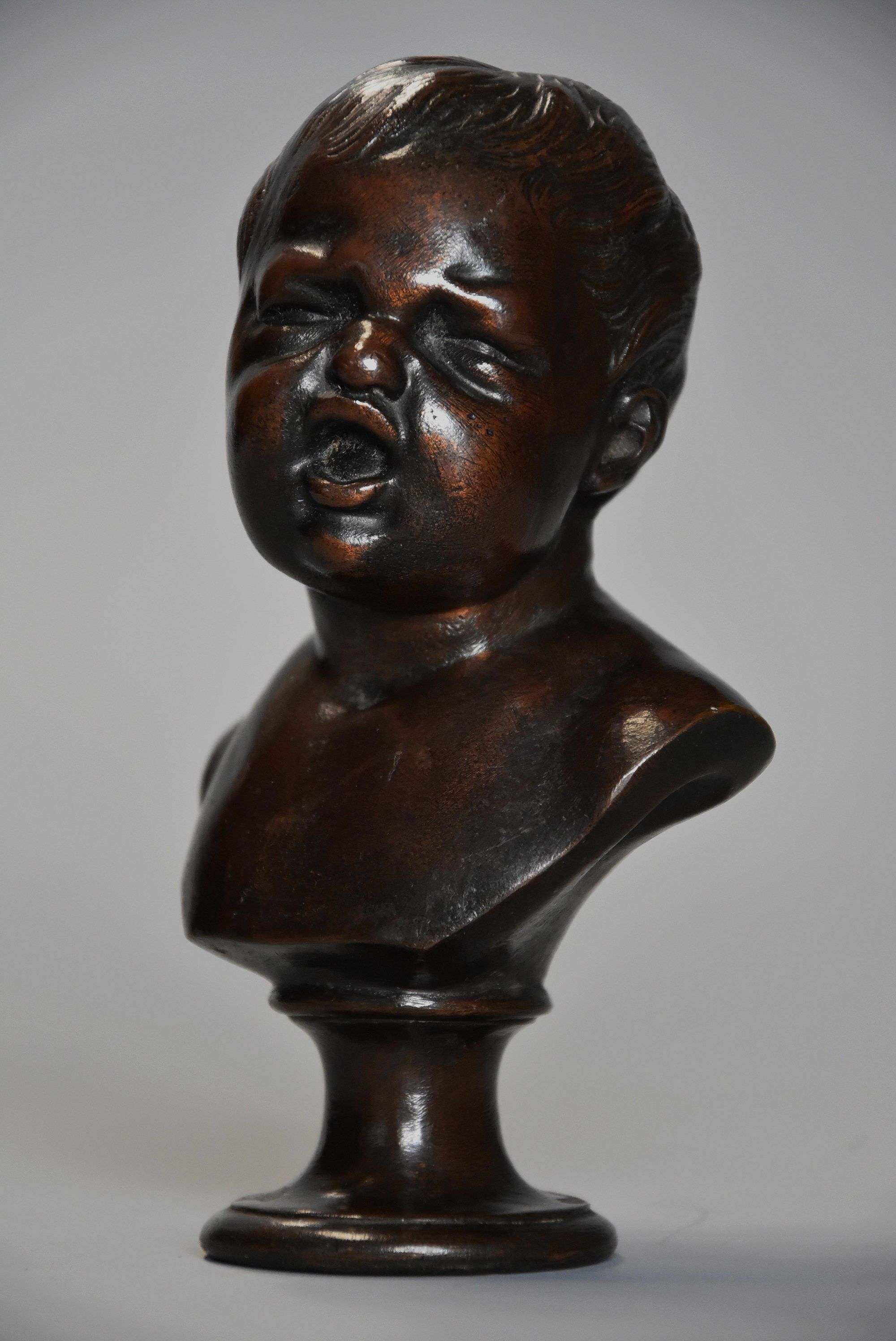 Charming fine quality small 19thc bronze bust of young child