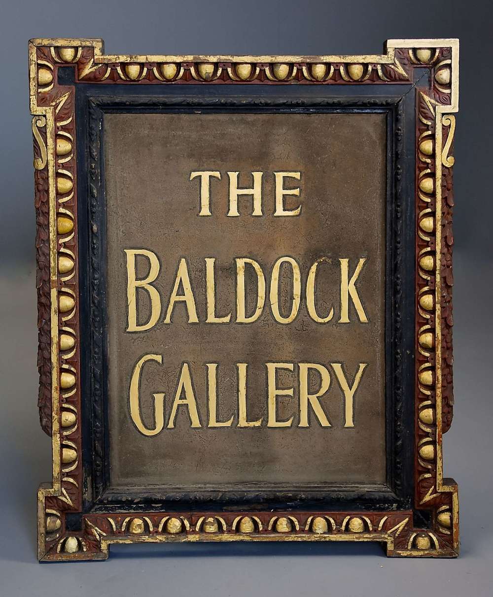 Early 20th century carved wood shop sign of &lsquo;THE BALDOCK GALLERY&rsquo;