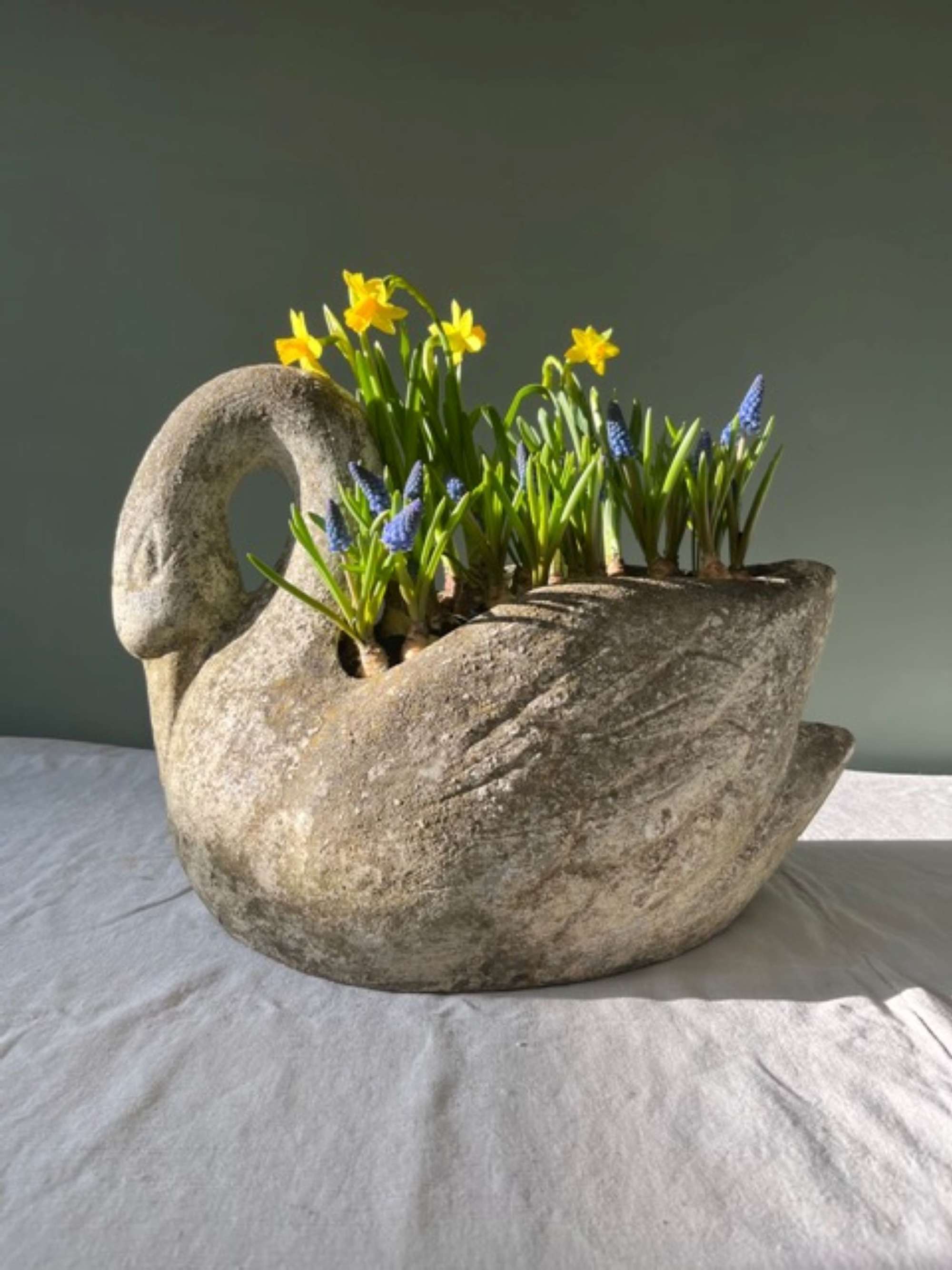 Stunning  Antique French Composite Stone Swan Planter