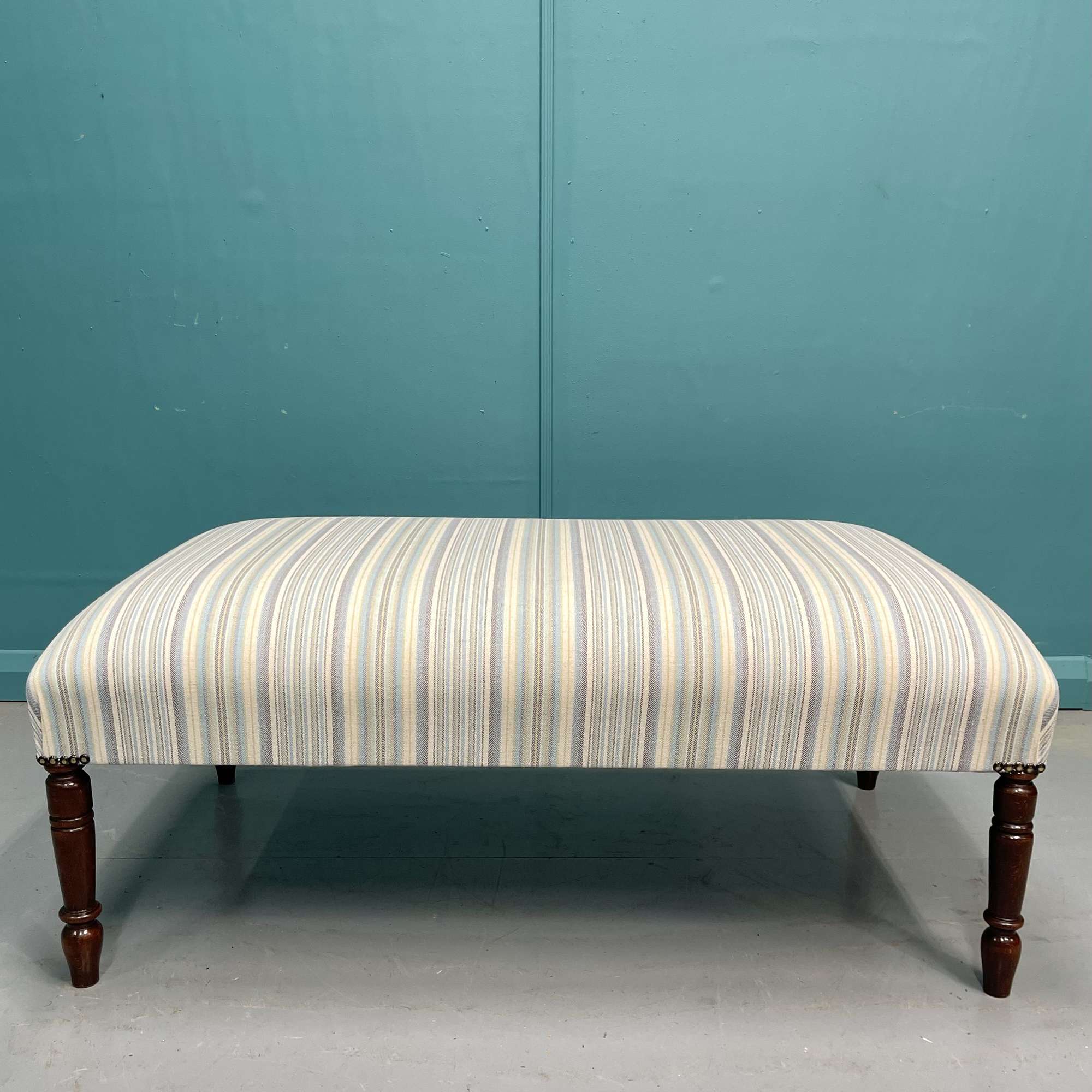 Newly Upholstered Pastel Stripe Ottoman