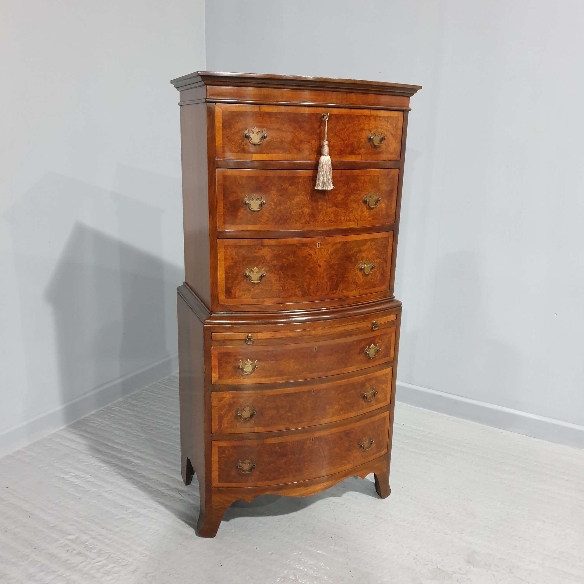 Burr Walnut Chest On Chest Of Six Drawers