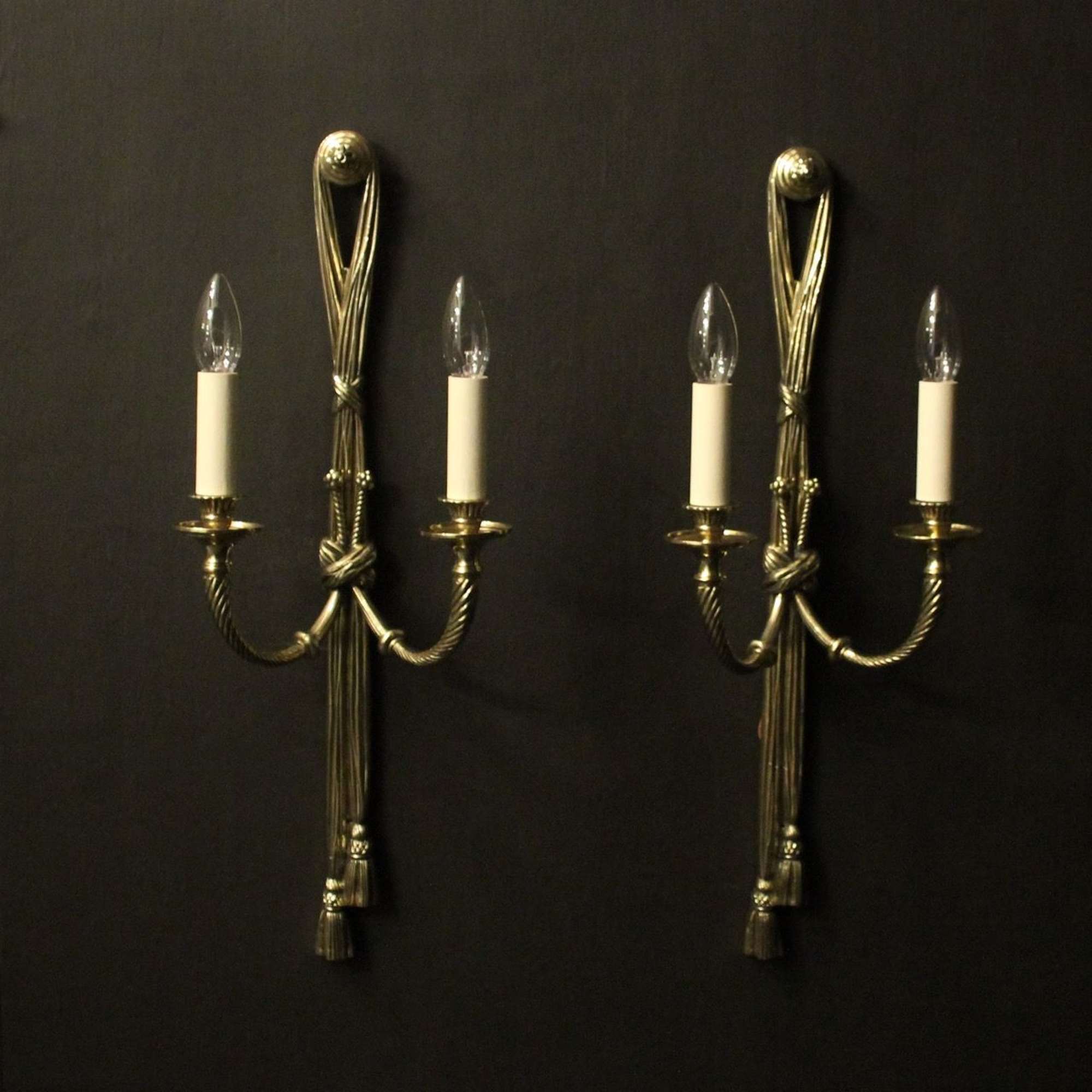 French Pair Of Brass Twin Arm Rope Wall Lights