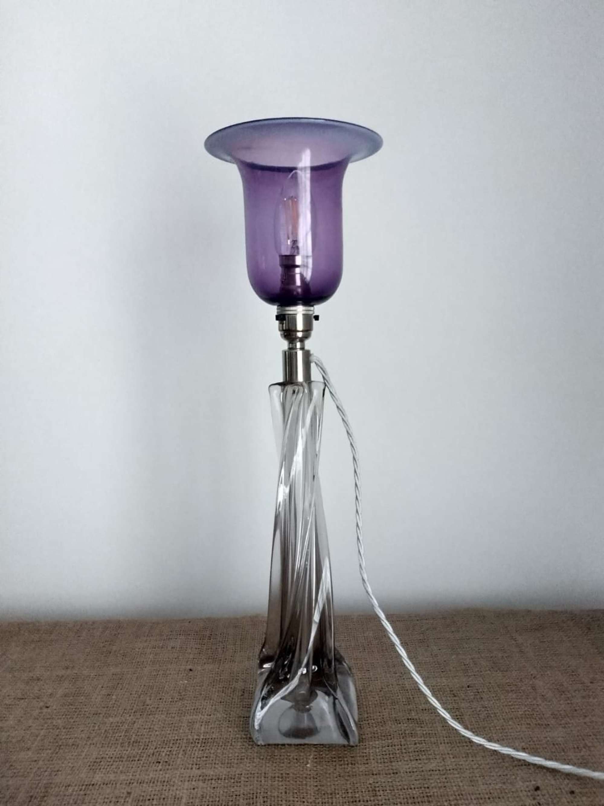Smoked Vintage Glass Table Lamp/amethyst Shade