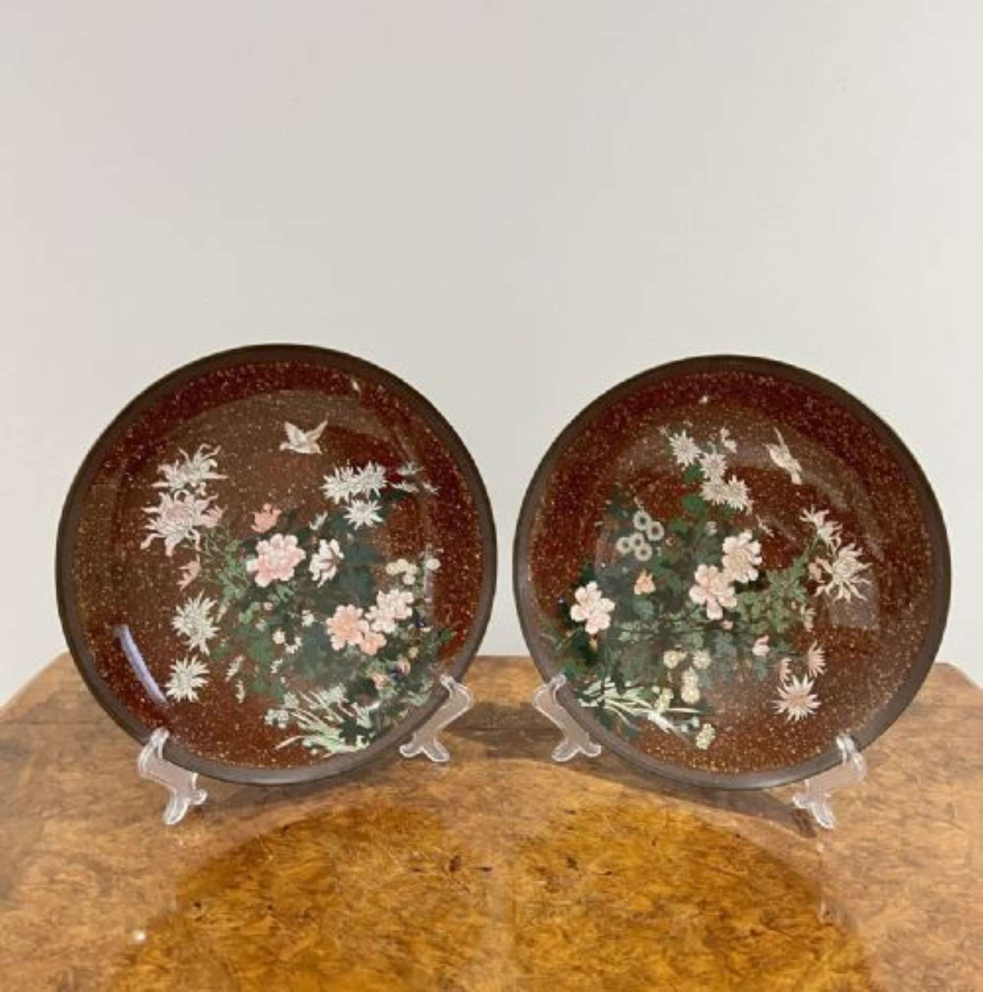 Fine Pair Of Antique Japanese Cloisonné Plates