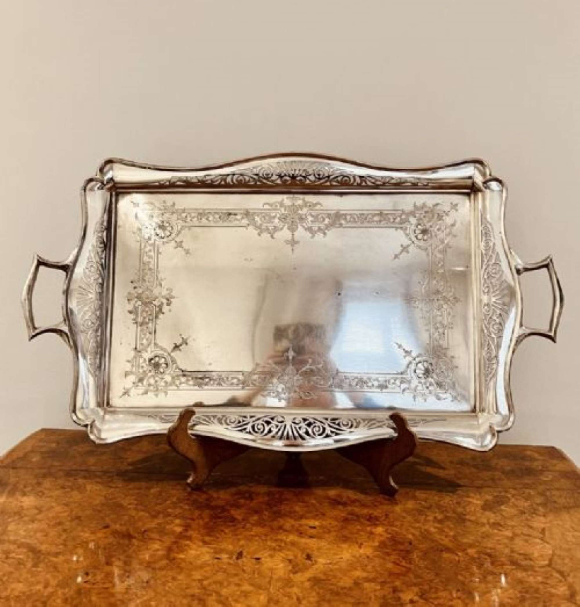 Large Antique Silver Plated Ornate Tea Tray
