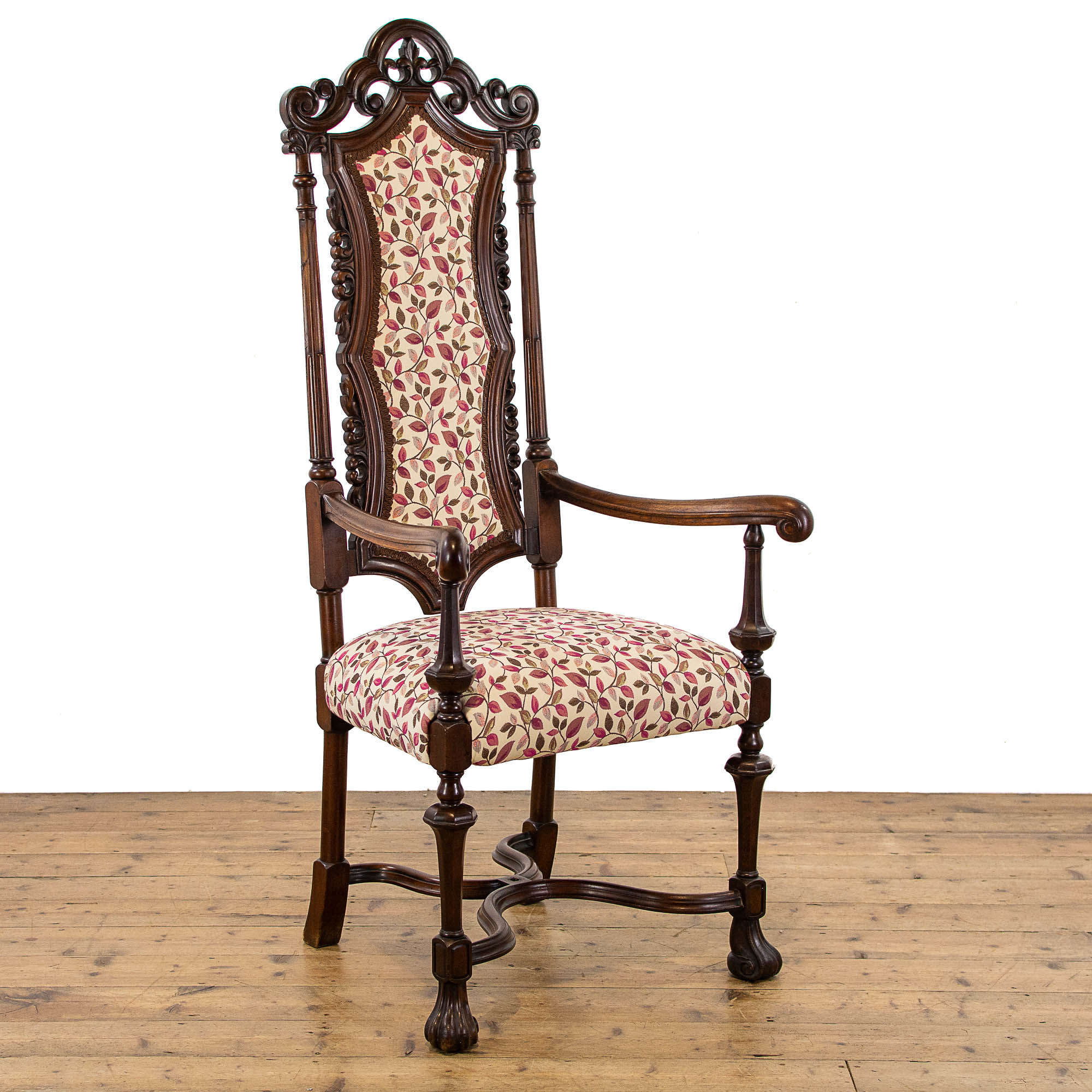 Antique Upholstered Throne Armchair