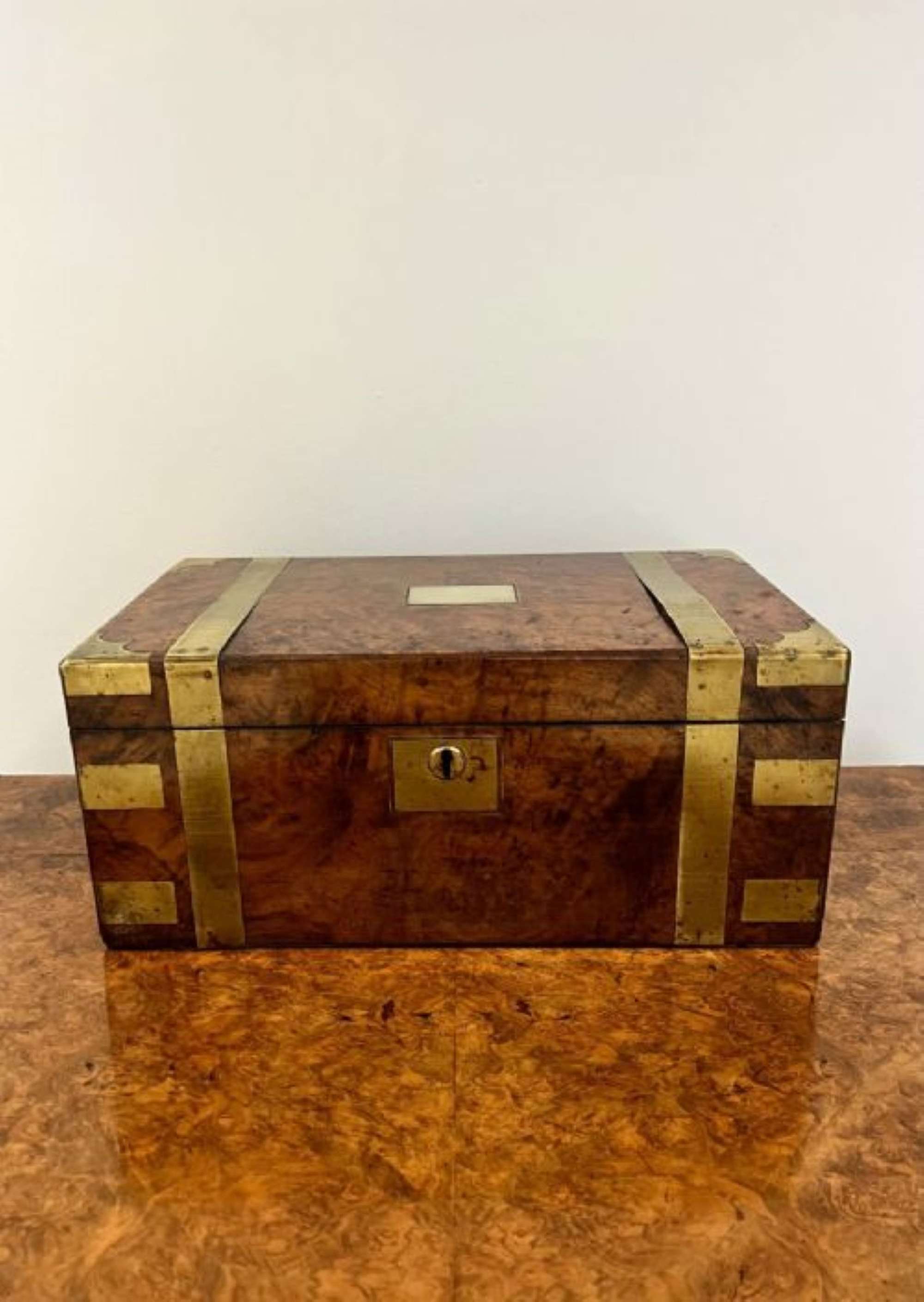 Antique Victorian Quality Burr Walnut Brass Bounded Writing Box