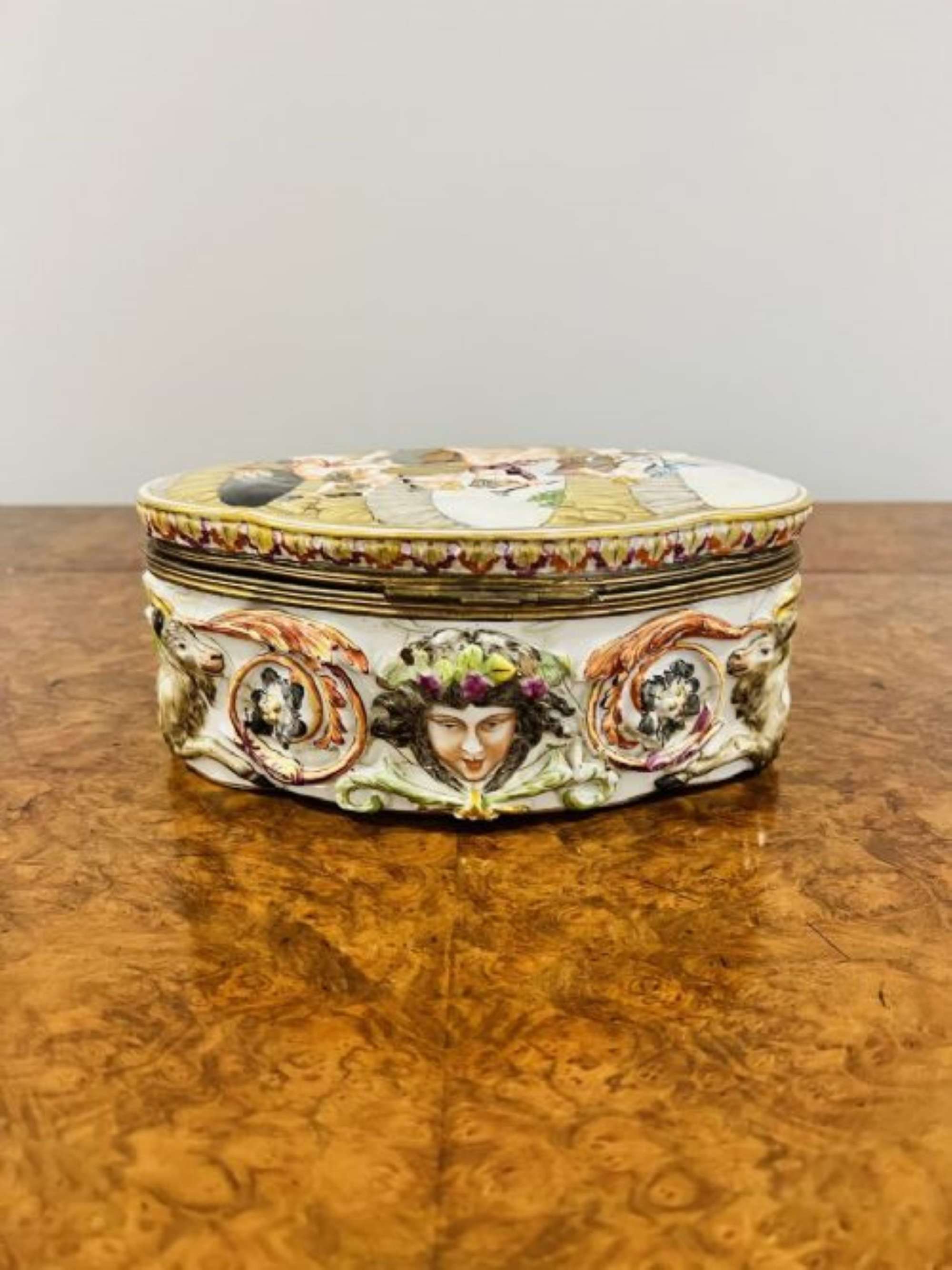 Quality Antique Victorian Italian Capodimonte Porcelain Table Casket
