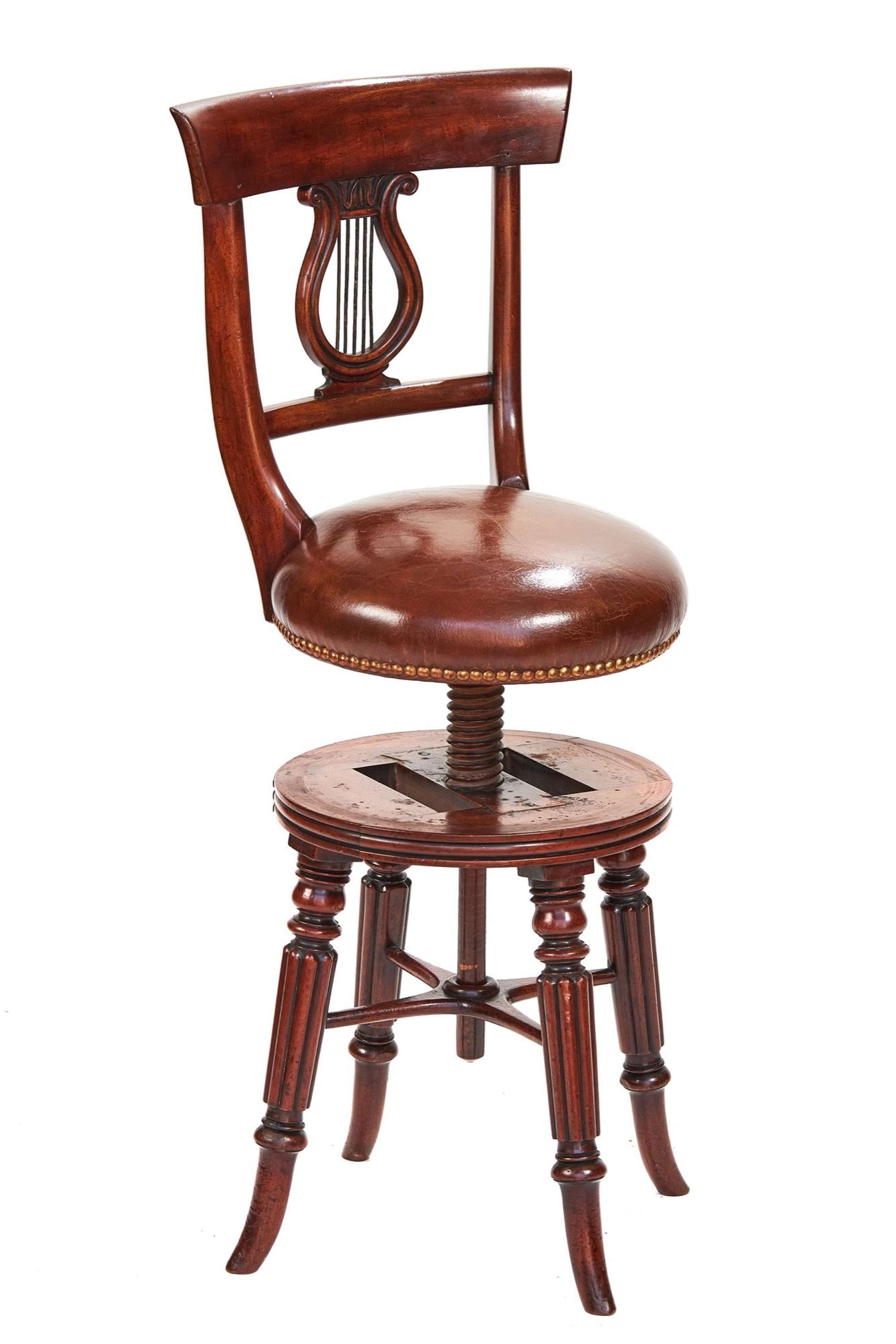19TH Century, Mahogany revolving Lyre back Music/harpist chair