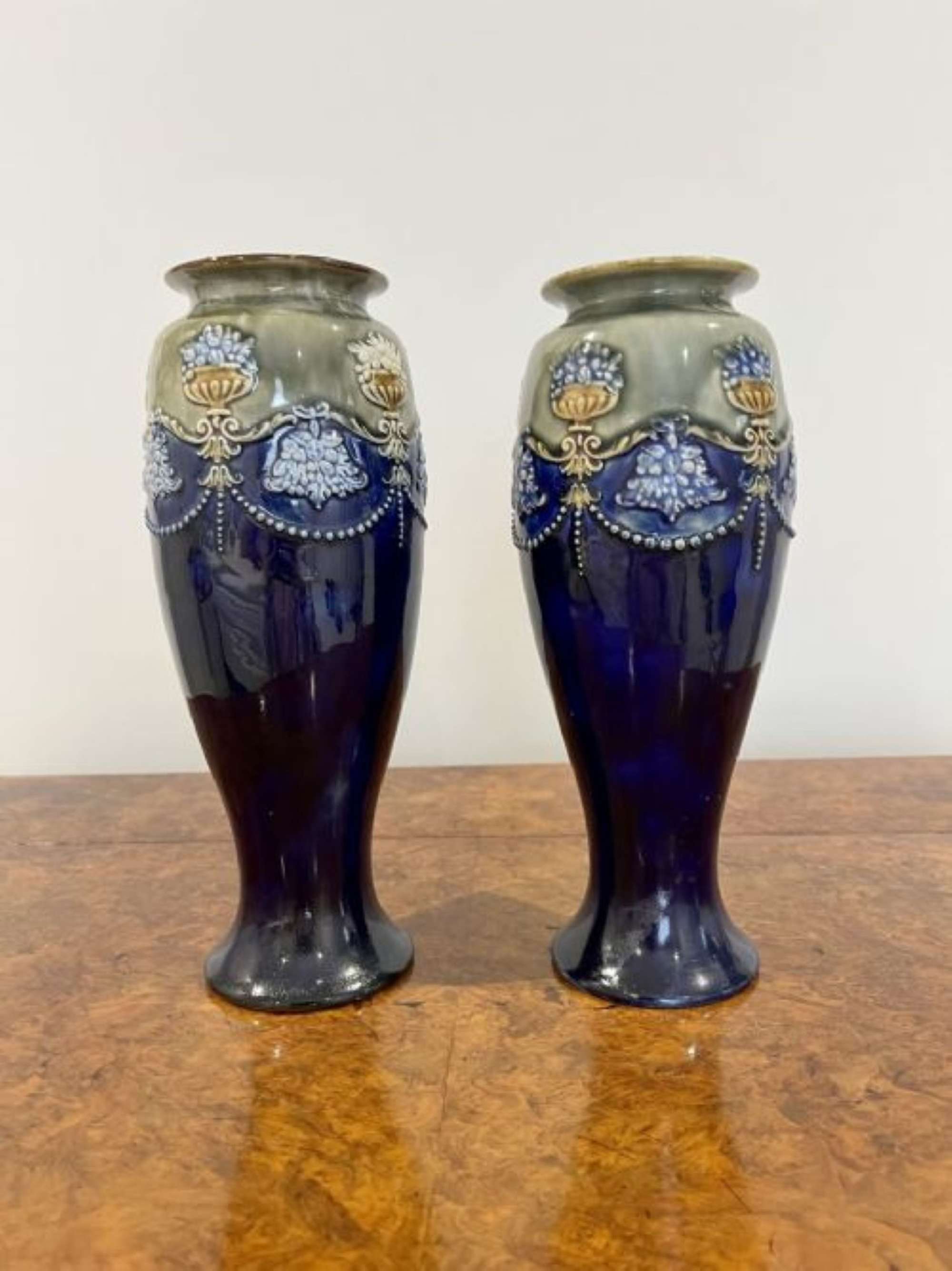 QUALITY PAIR OF ANTIQUE VICTORIAN ROYAL DOULTON VASES