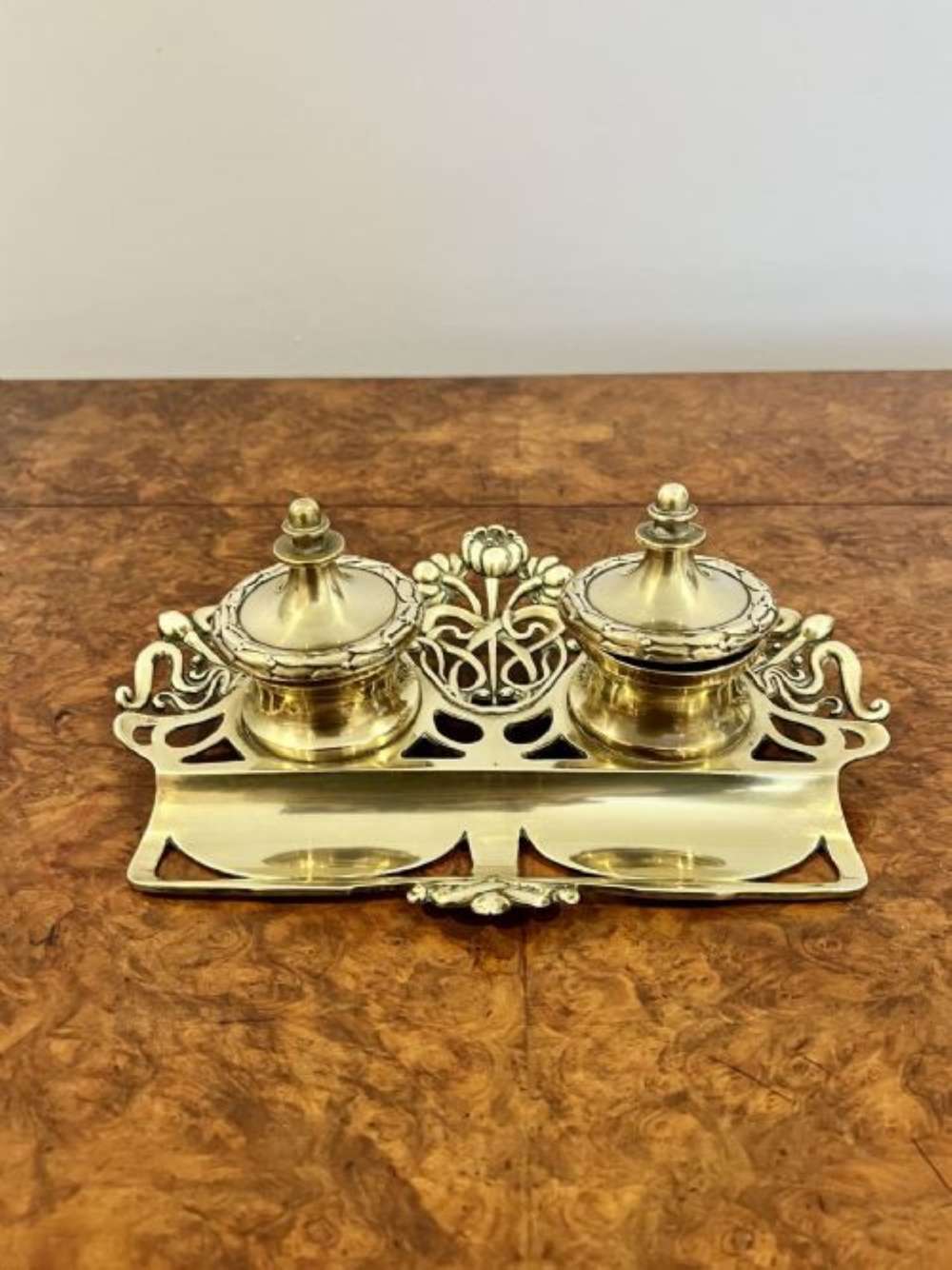 Wonderful Antique Victorian Ornate Brass Desk Set
