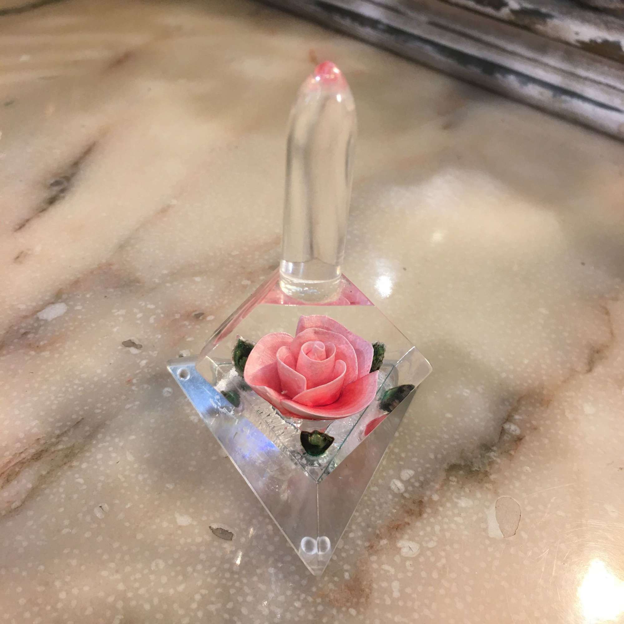Vintage lucite rose ring stand