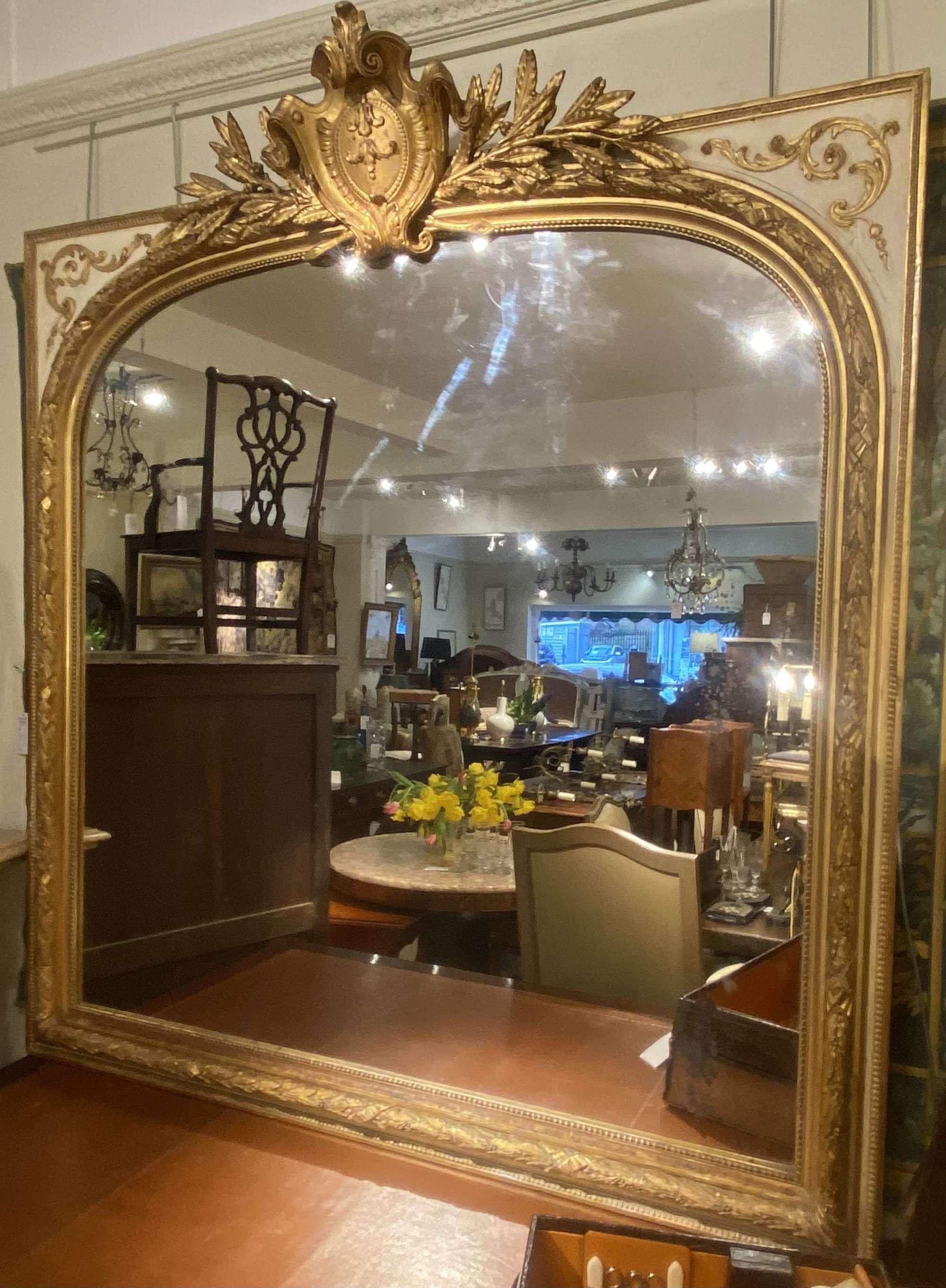 Very large gilt and painted Overmantel mirror