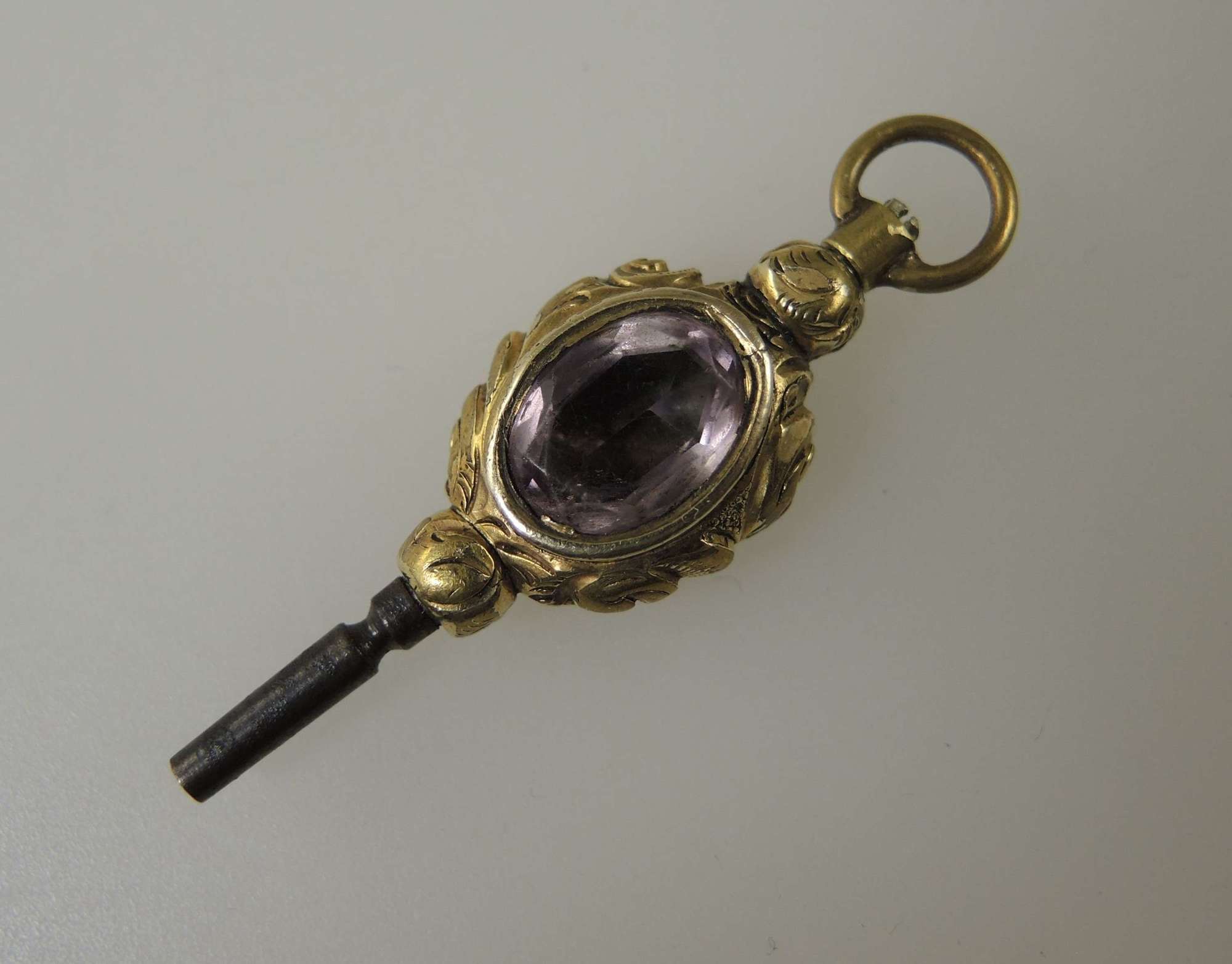 Victorian large gold plated and stone set pocket watch key c1880