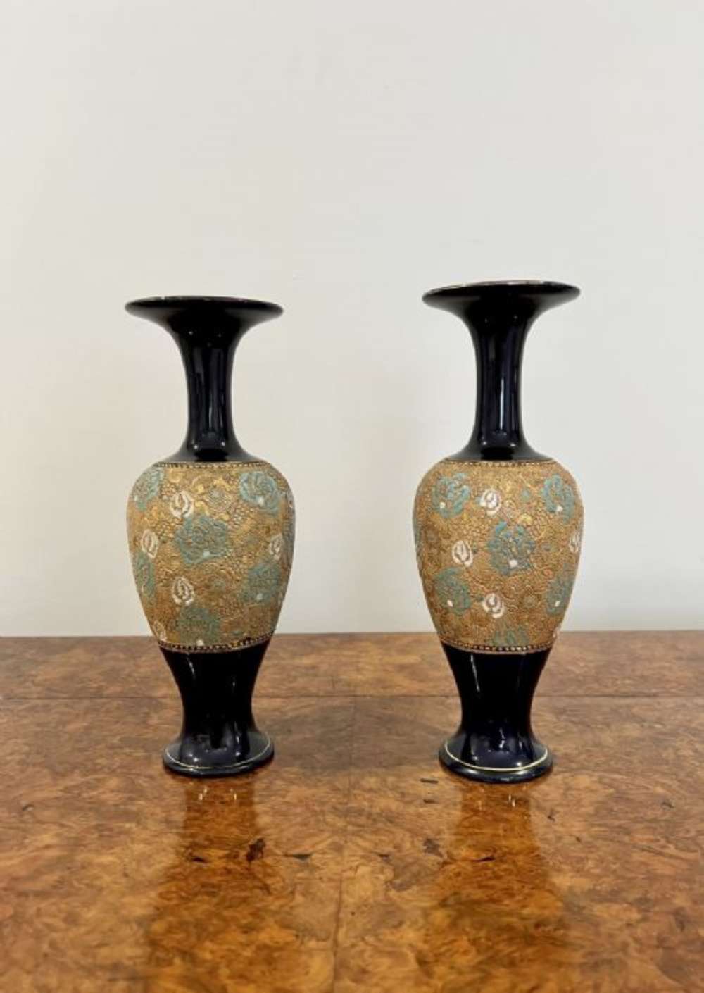 Pair Of Quality Antique Victorian Doulton Vases