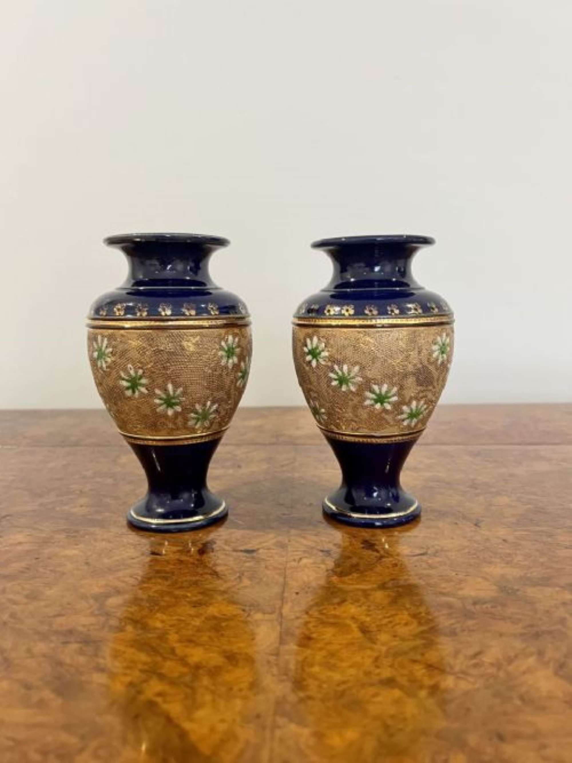 LOVELY SMALL PAIR OF ANTIQUE VICTORIAN ROYAL DOULTON VASES