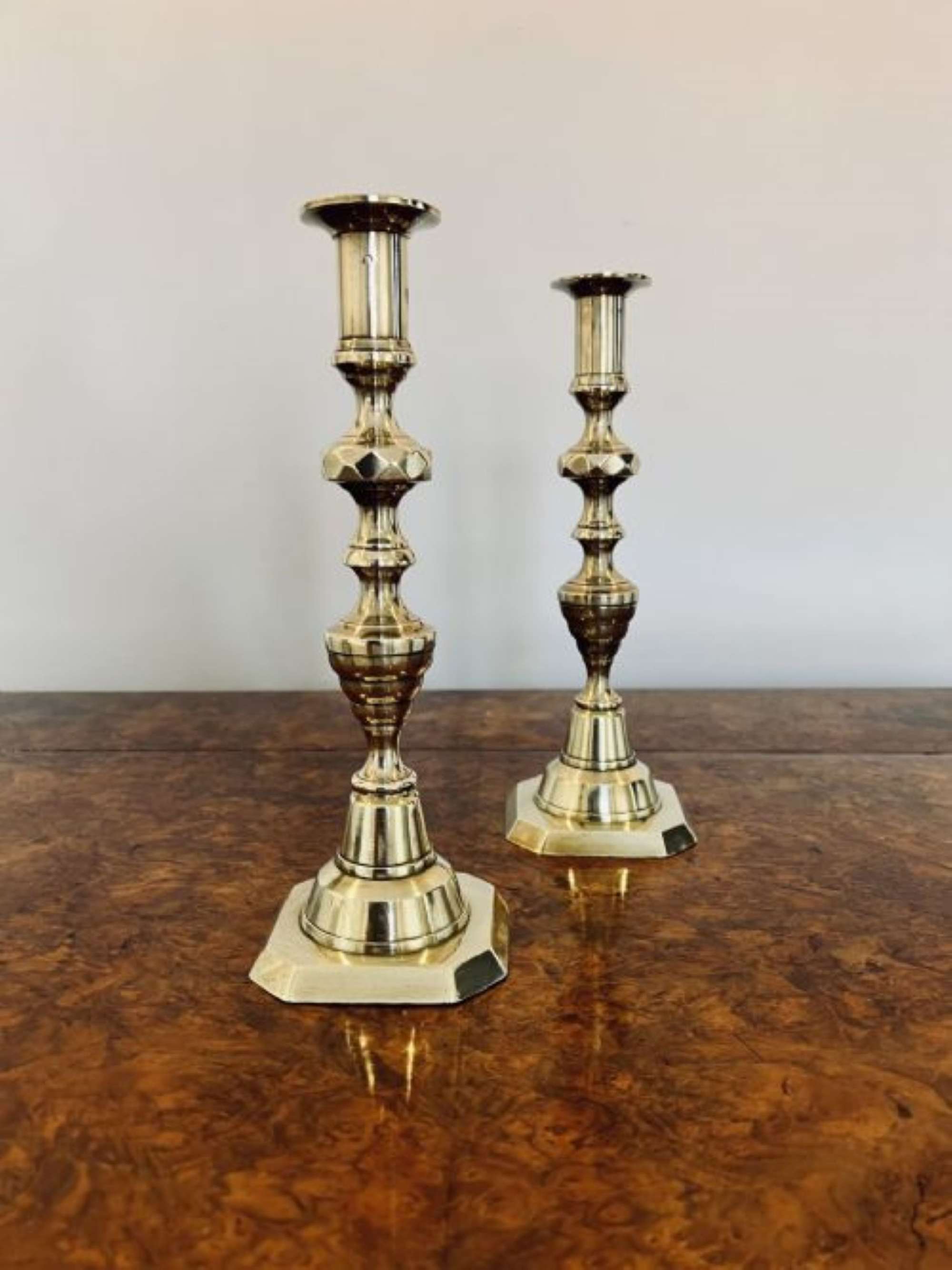 QUALITY PAIR OF ANTIQUE VICTORIAN BRASS CANDLESTICKS