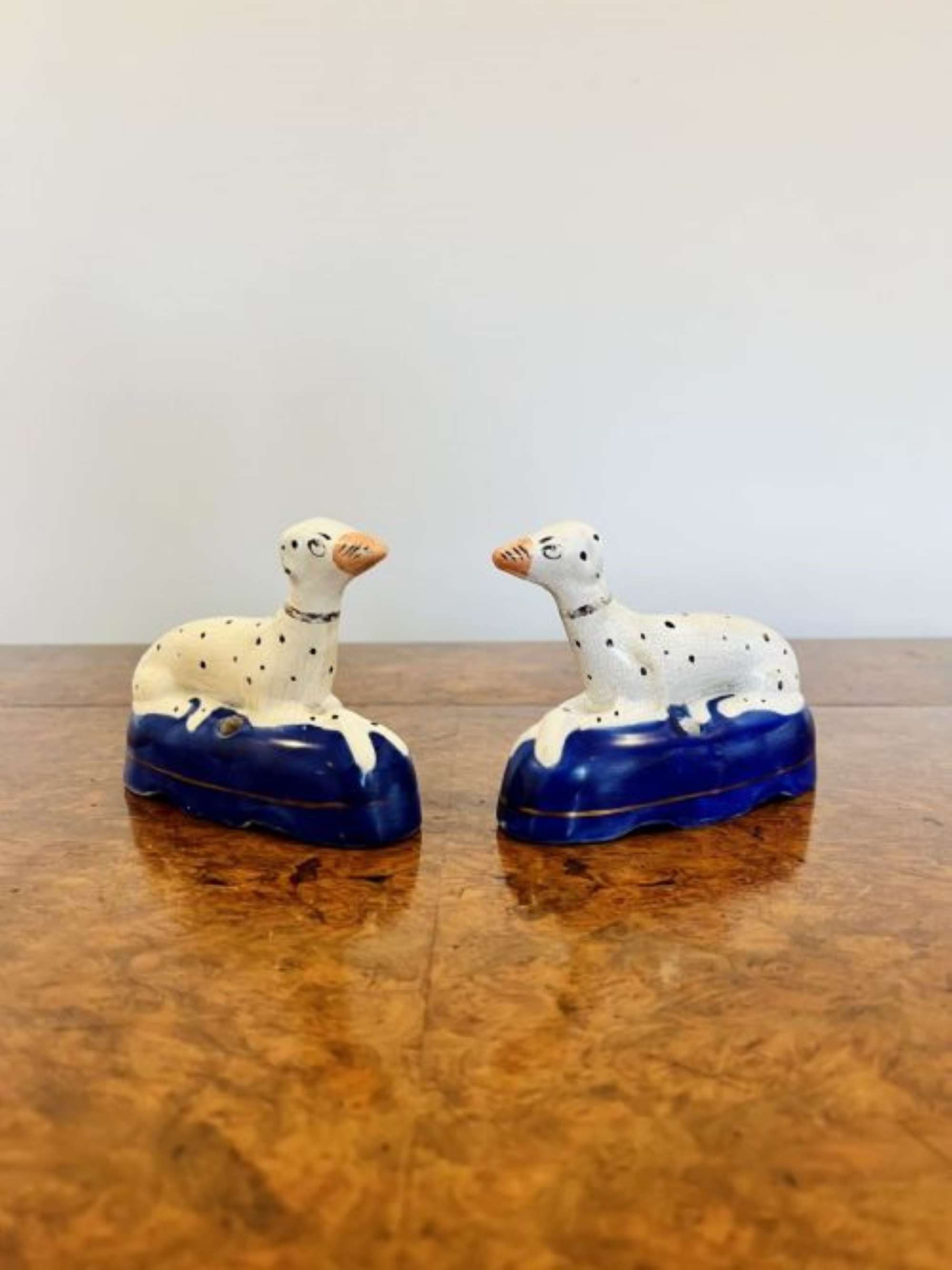 Quality Pair Of Antique Victorian Staffordshire Dalmatian Inkwells