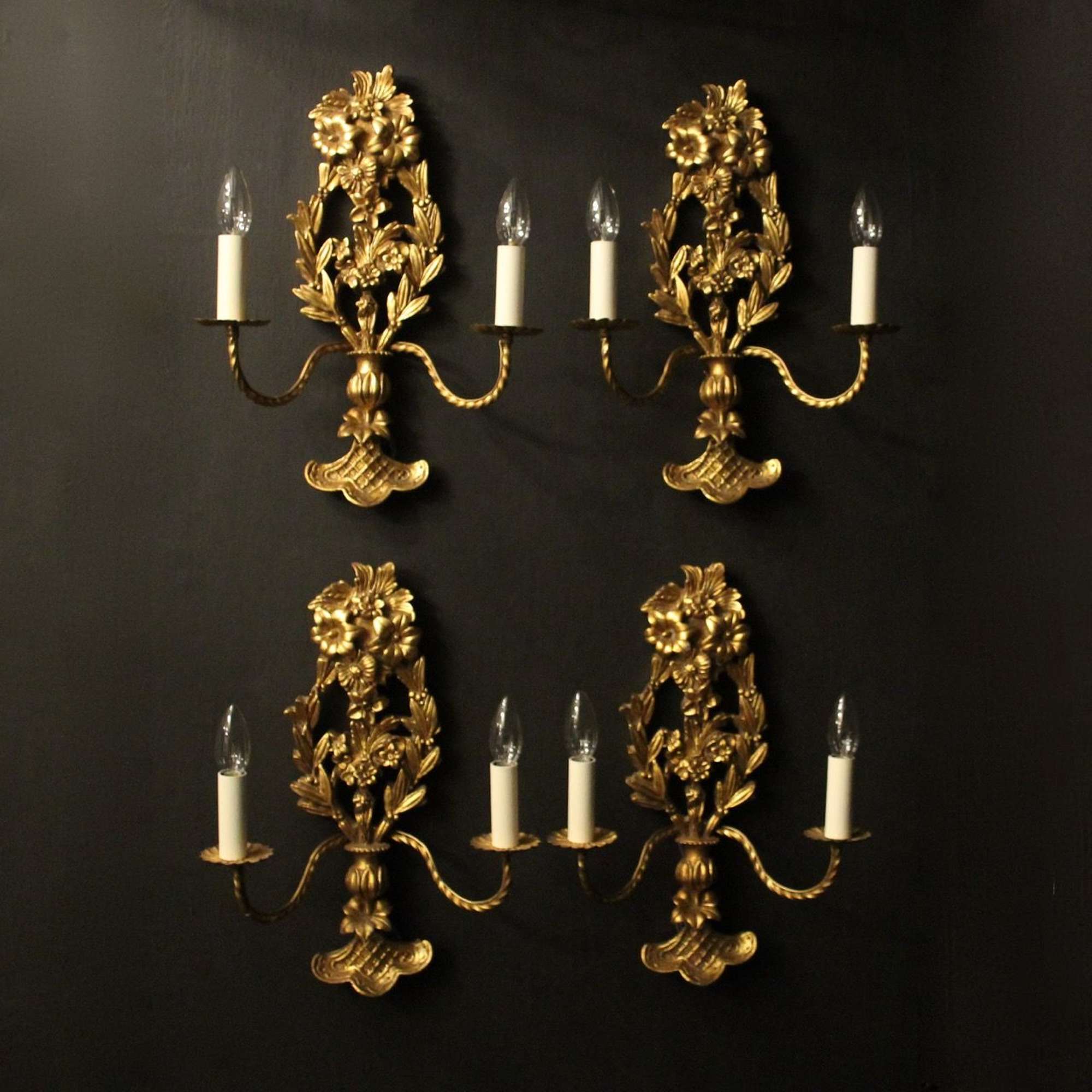 French Set Of 4 Gilded Twin Arm Wall Lights