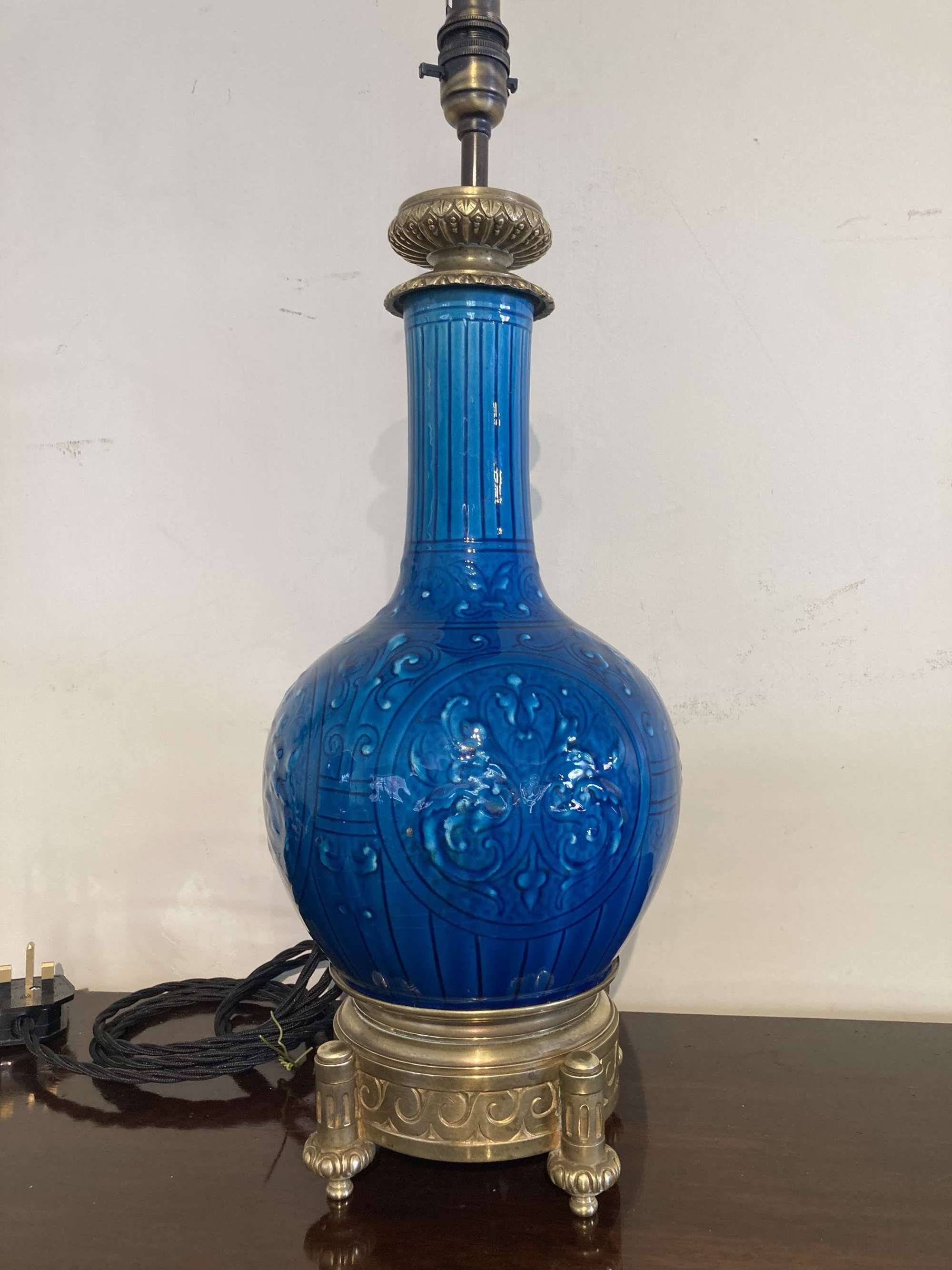 19th C Blue Ceramic Lamp Attributed To Theodore Deck