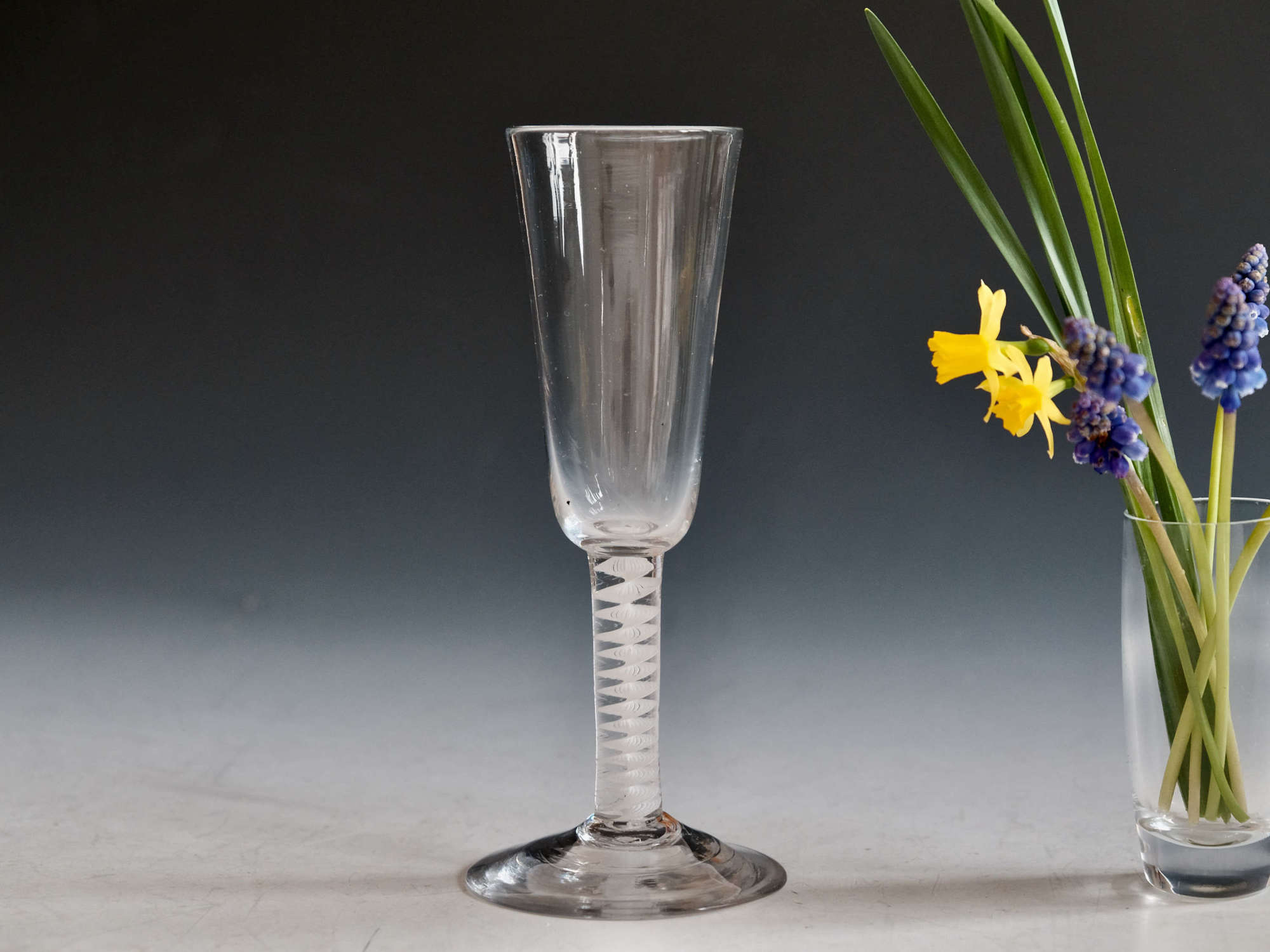 Antique glass opaque twist ale glass English c1765