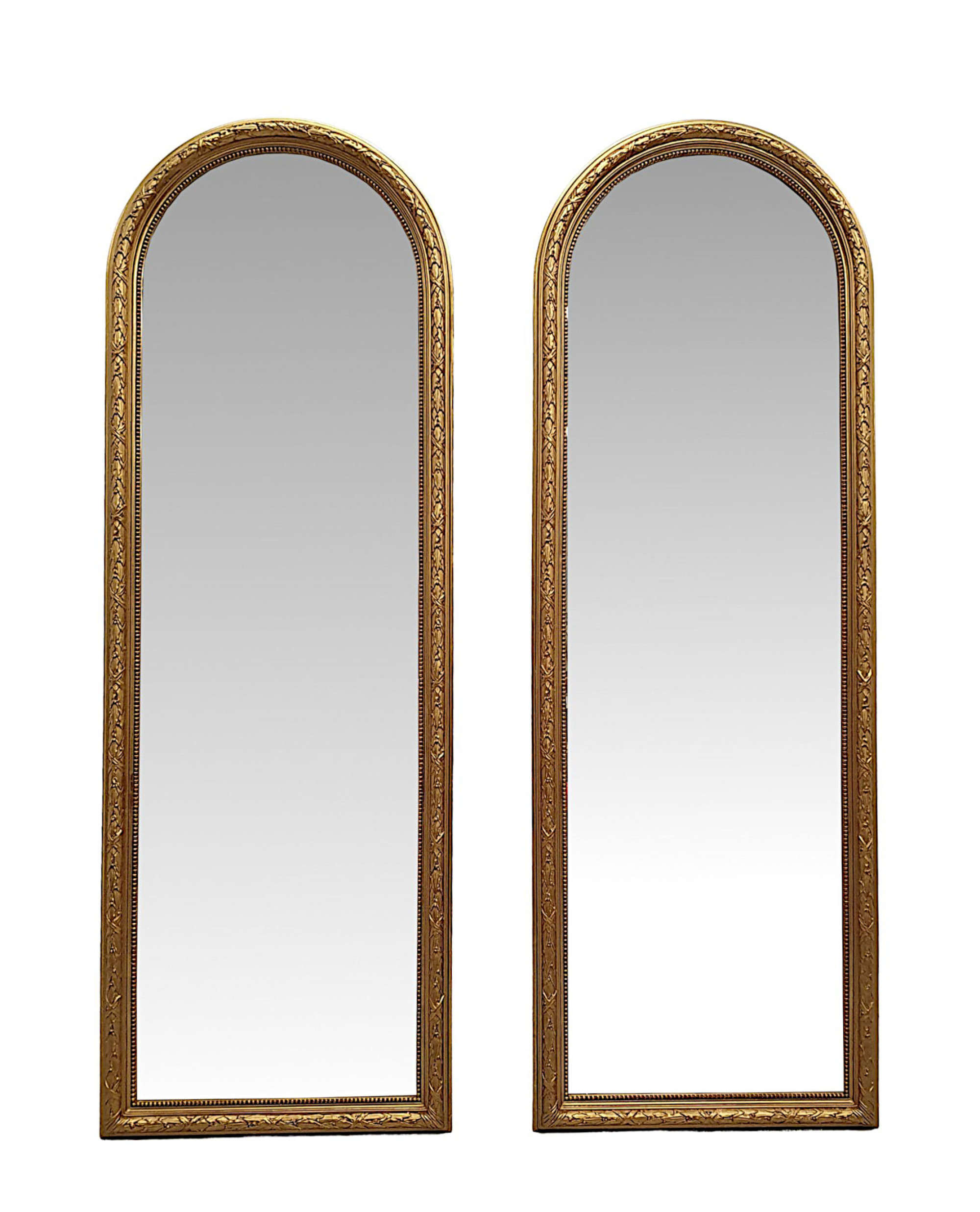 A Very Rare and Fine Pair of 19th Century Giltwood Arch Top Pier Mirrors