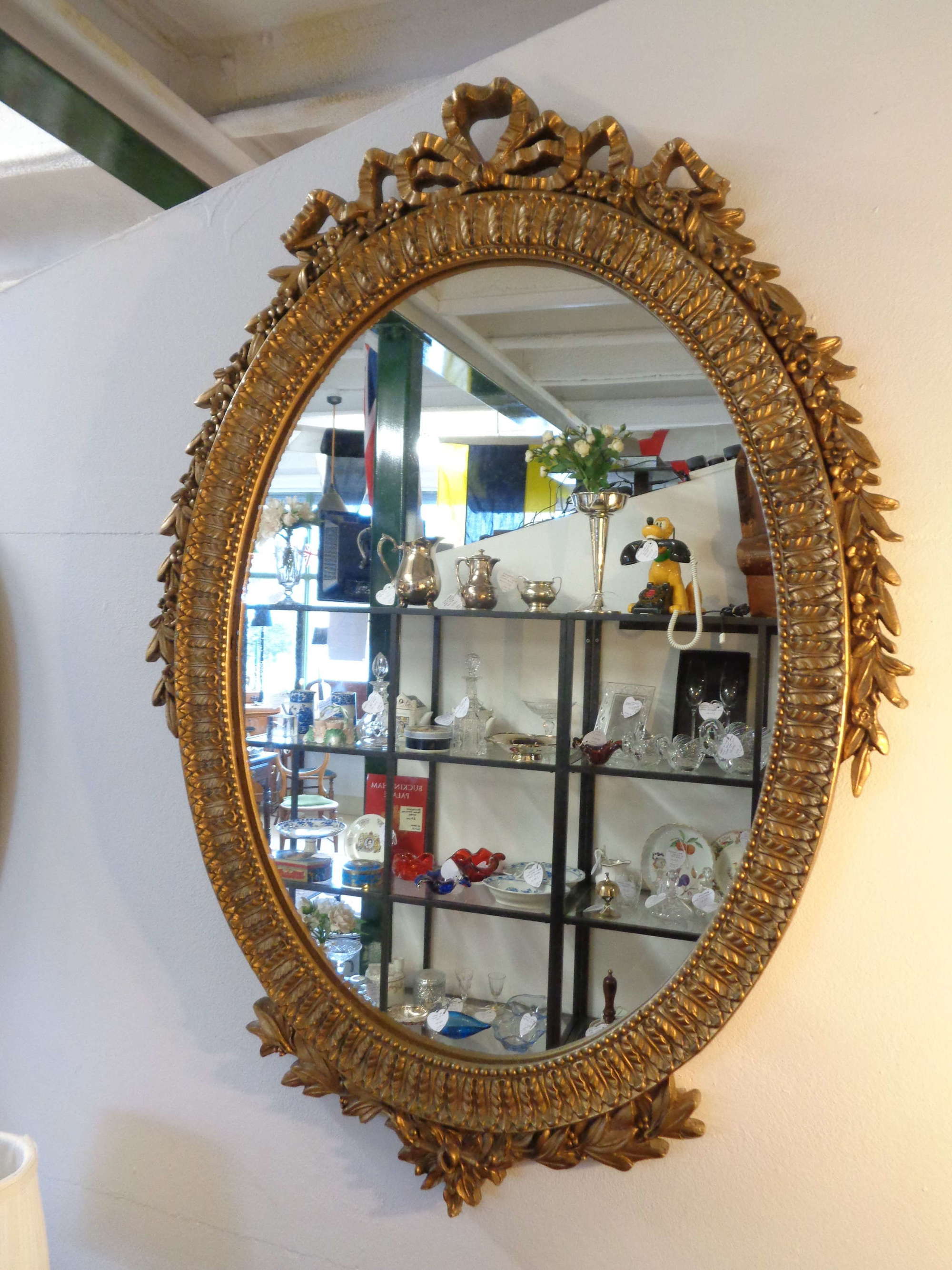 Vintage Gilt Oval Mirror with Garland Decoration