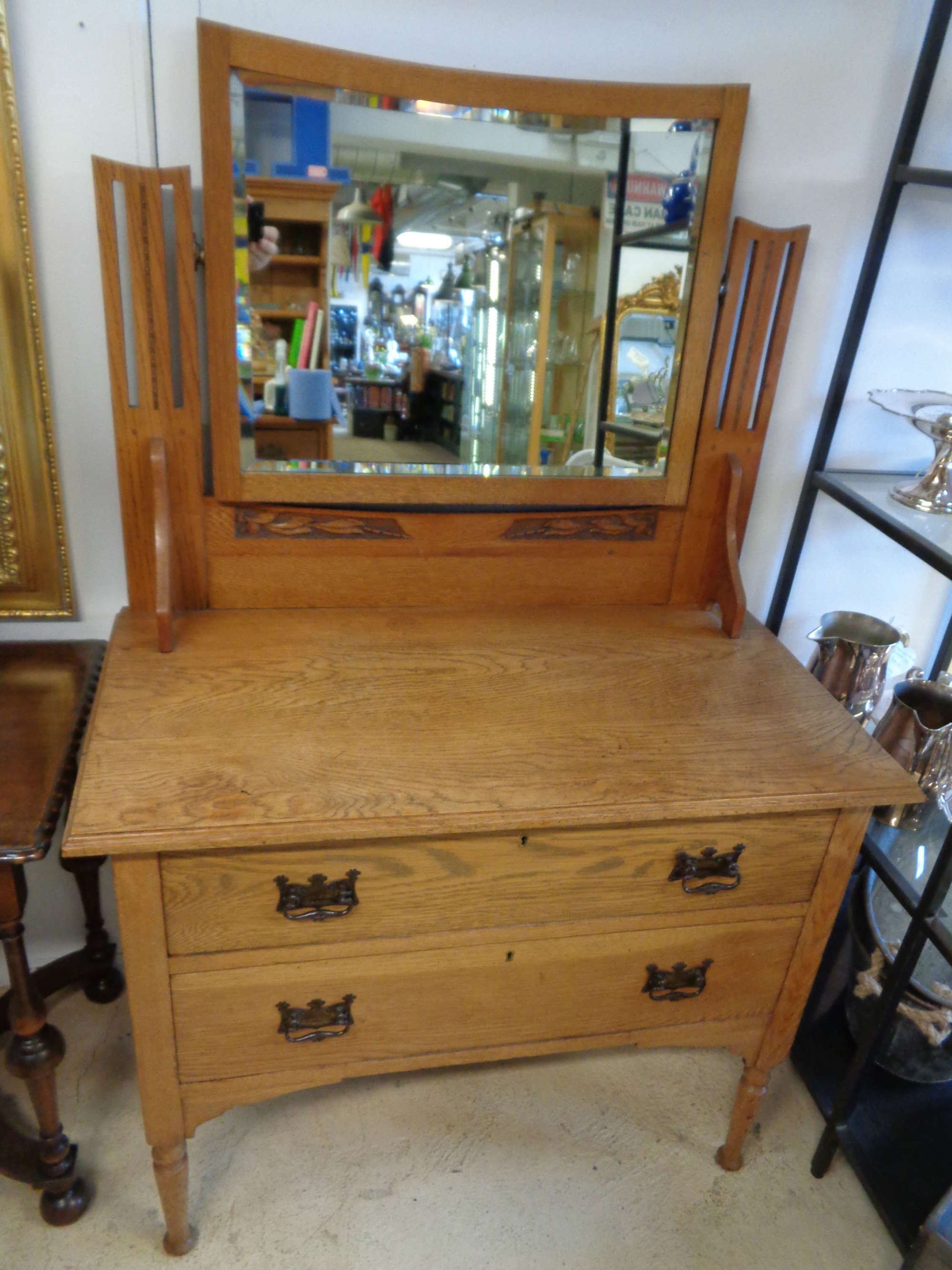 Antique Farmhouse Pine / Maple Dresser with Mirror