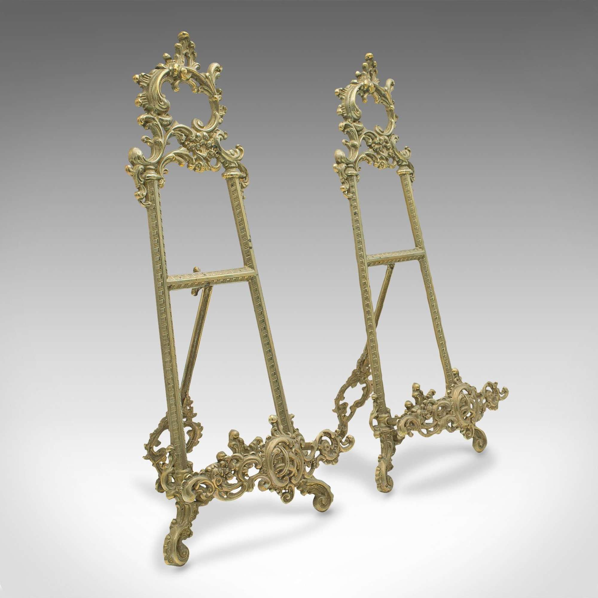 Pair Of Antique Decorative Picture Stands, English, Brass, Book Rest, Art Easel