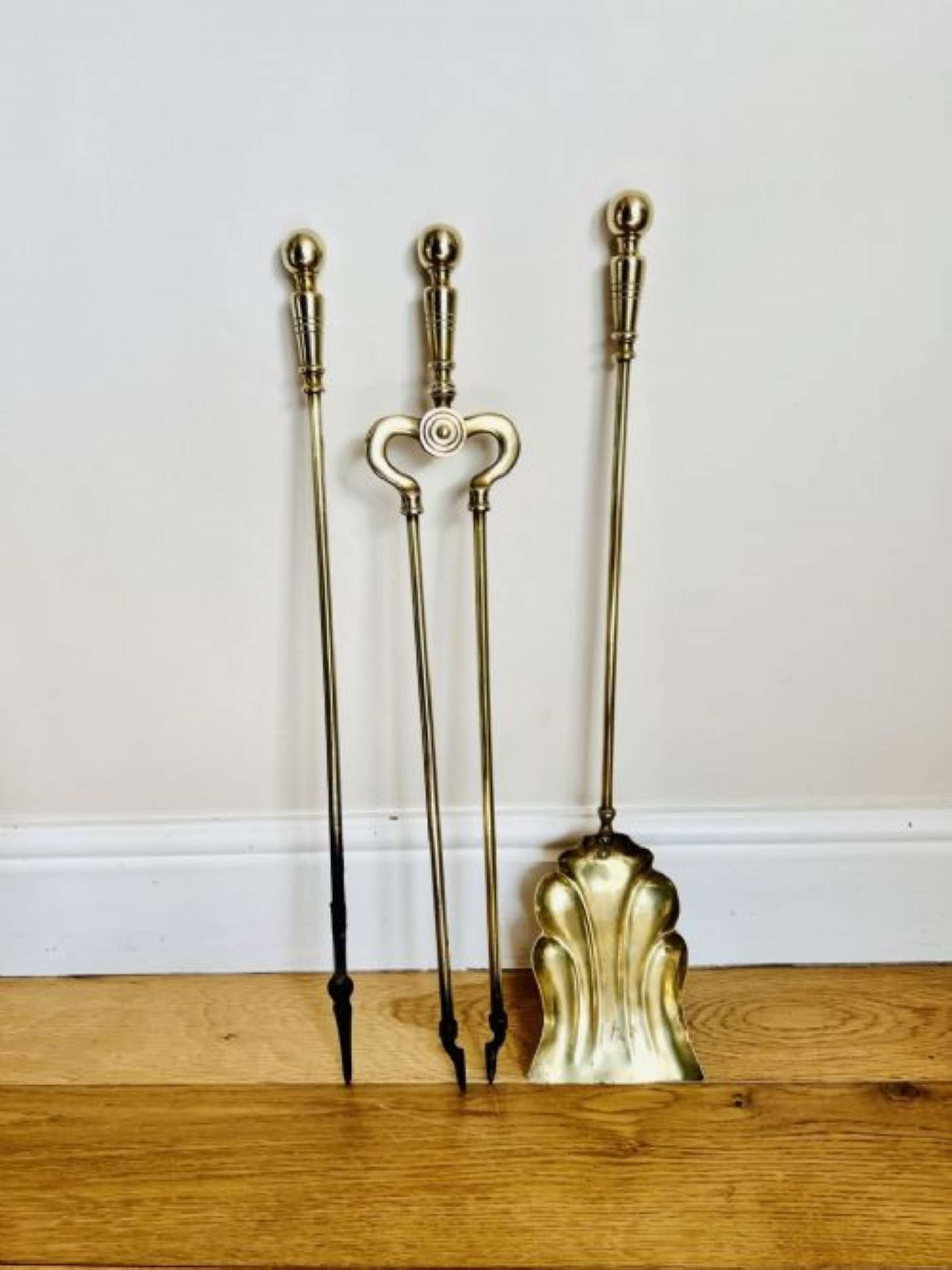 Antique Victorian quality brass fire irons