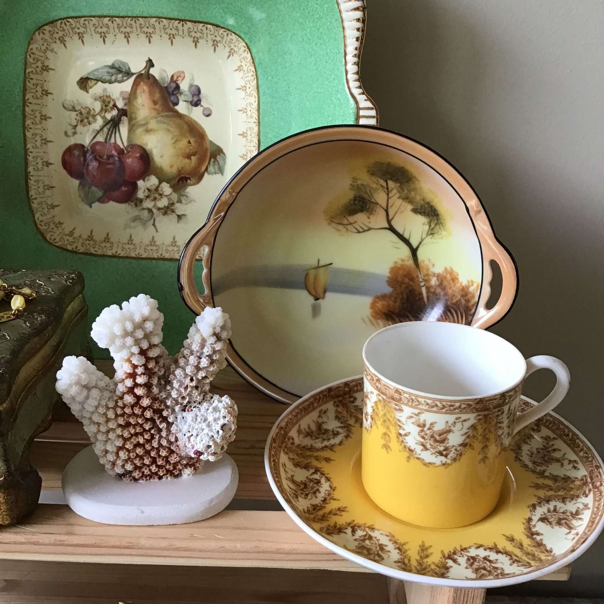 Pair of antique Royal Worcester coffee cups and saucers