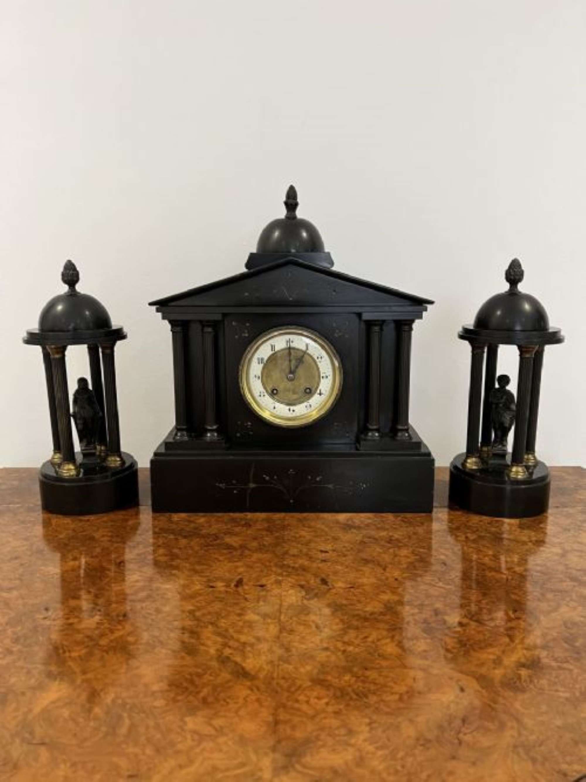 Wonderful Antique Victorian Quality Eight Day Movement Marble Clock Set