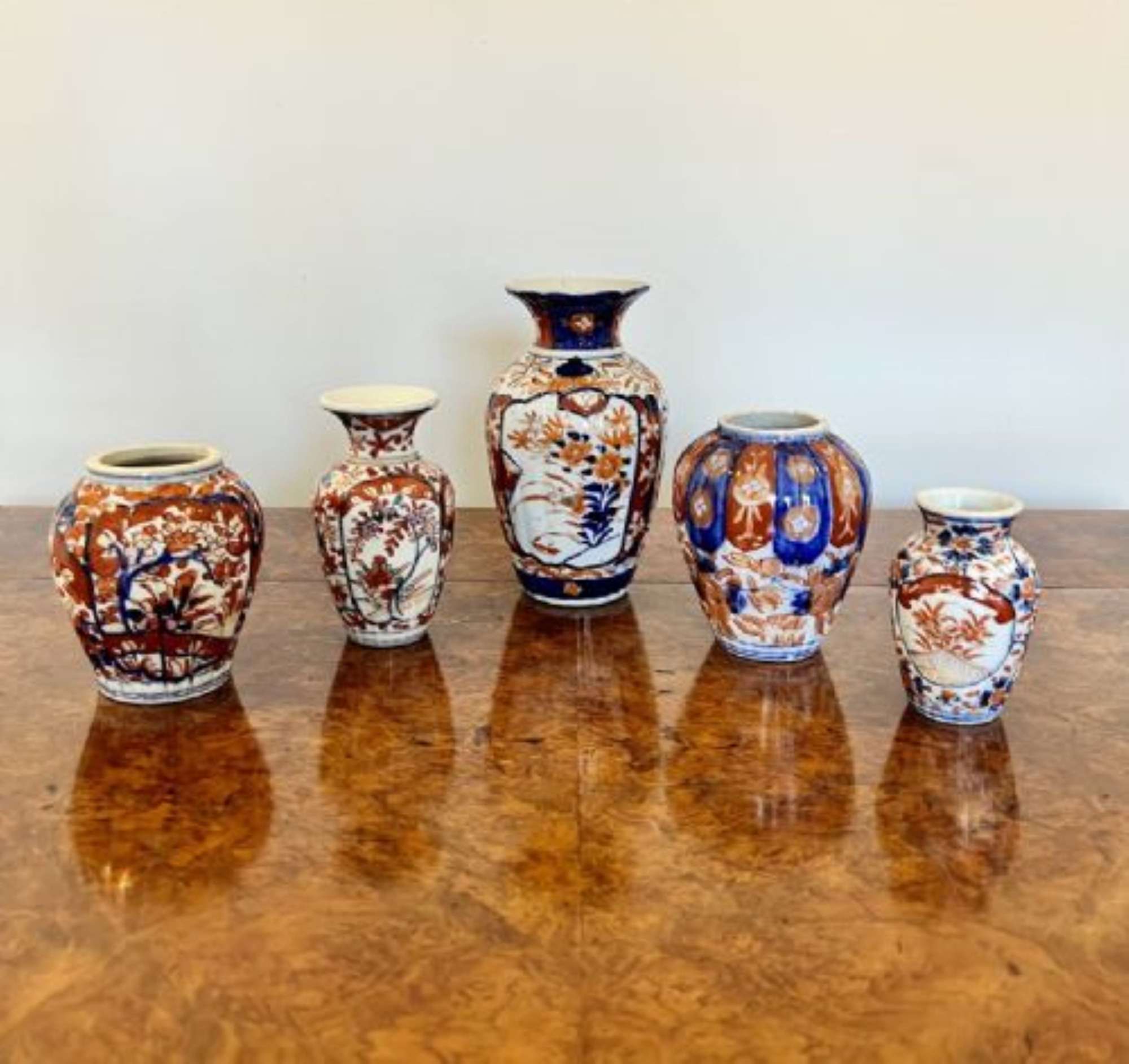 Wonderful Collection Of Five Small Antique Japanese Imari Vases