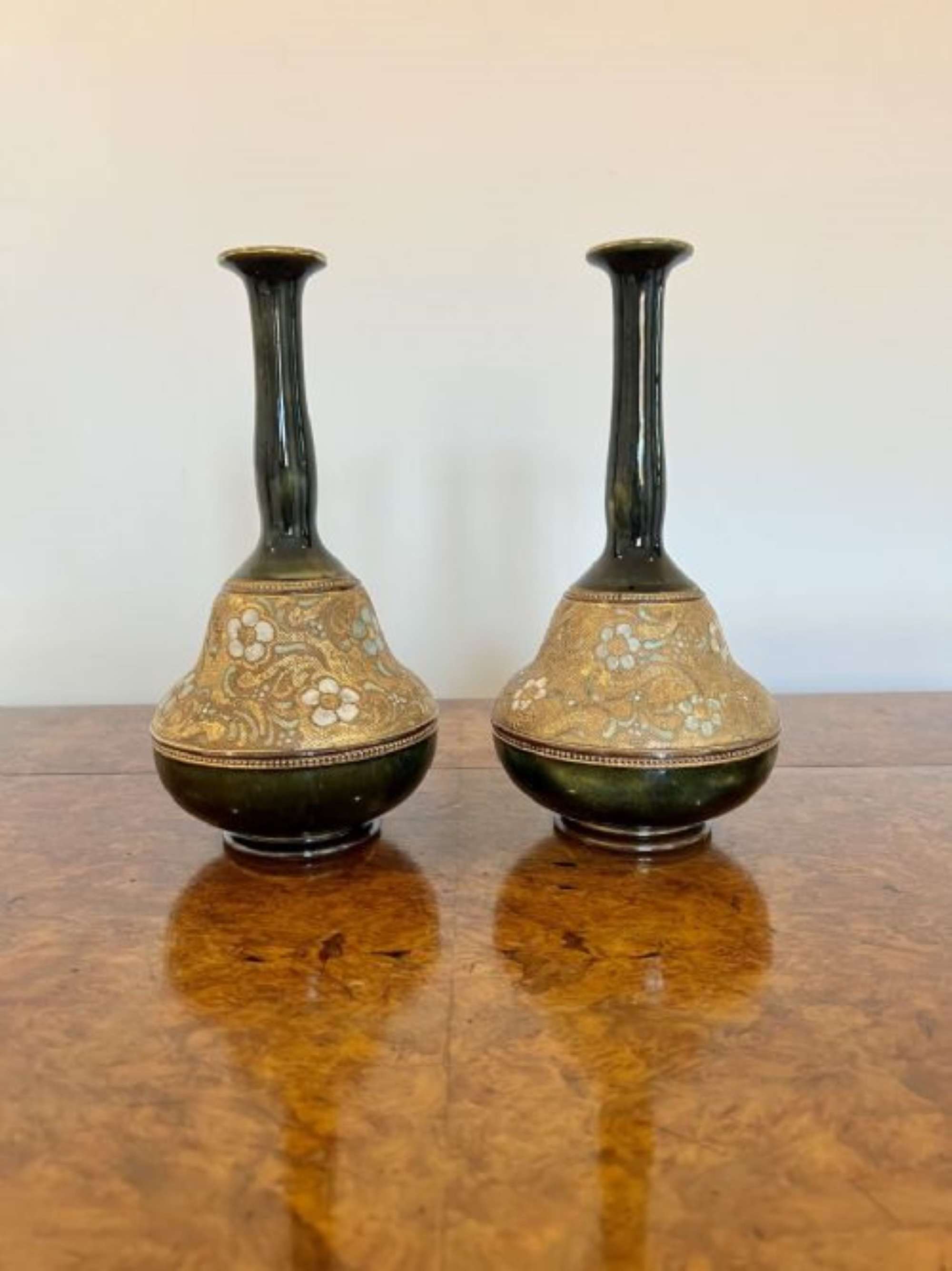 Unusual Shaped Pair Of Quality Antique Doulton Vases
