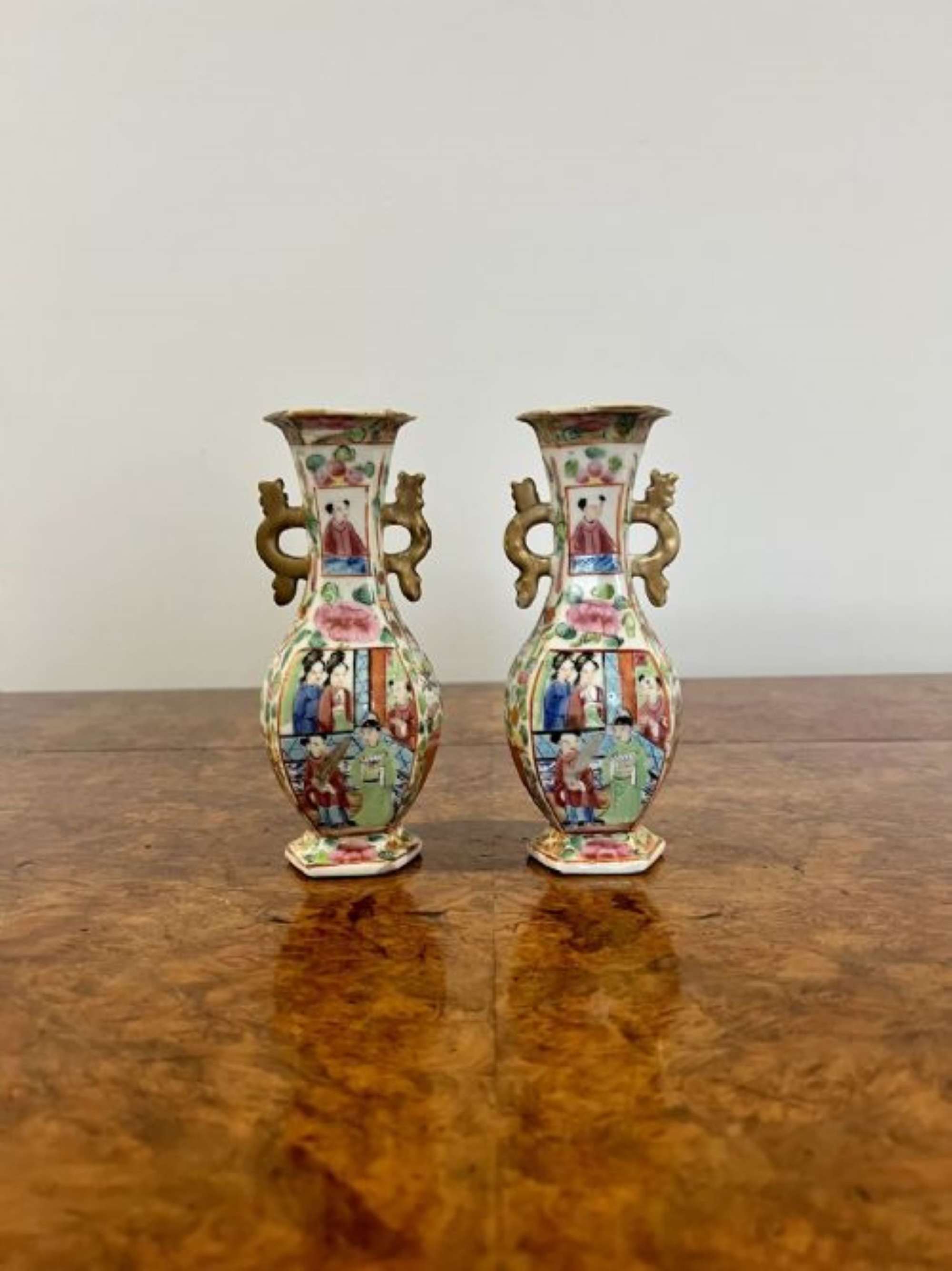 Pair Of Antique Chinese Famille Rose Small Vases