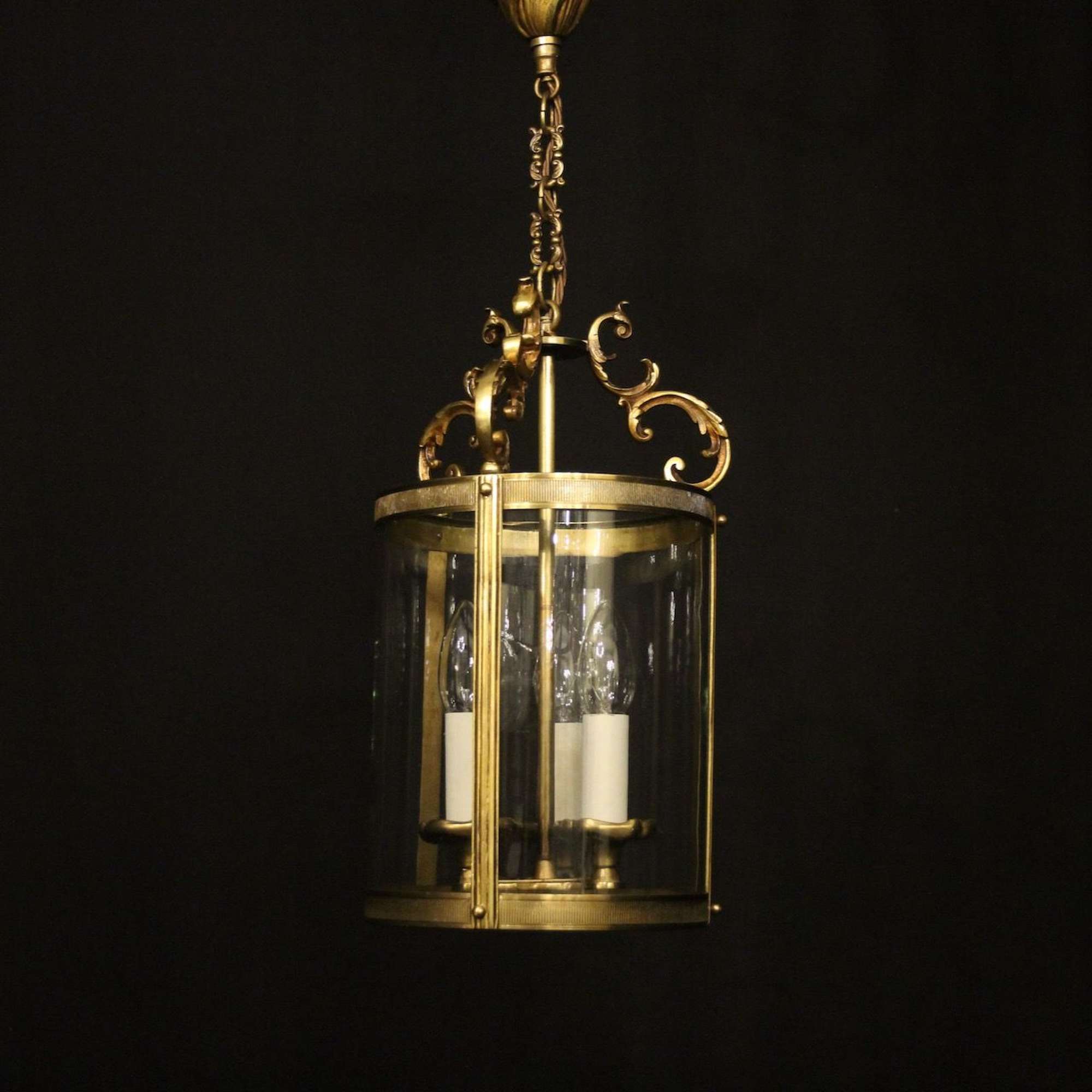 French Gilded Triple Light Convex Hall Lantern