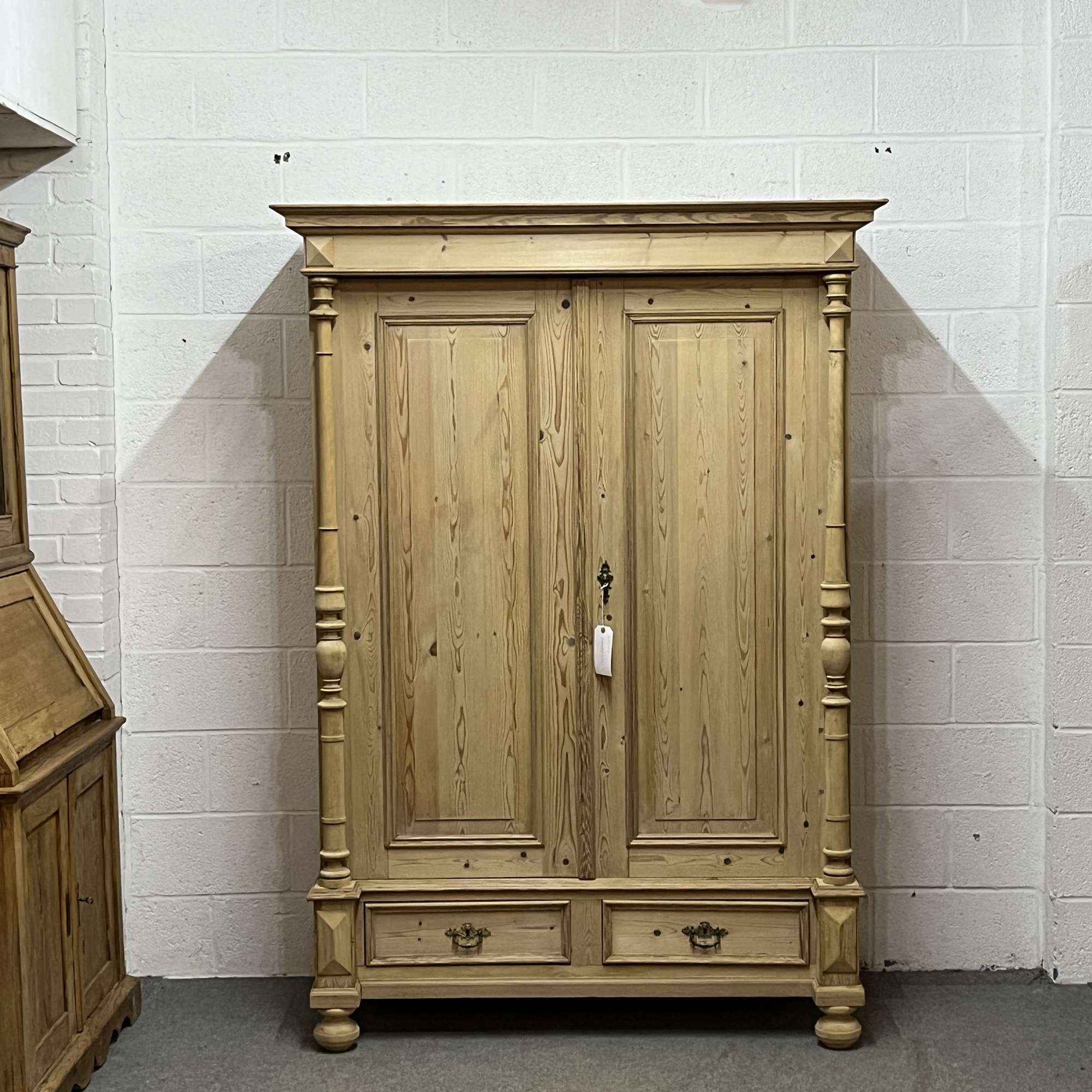 Beautiful Double Column Antique Pine Wardrobe With Bottom Drawers (dismantles)