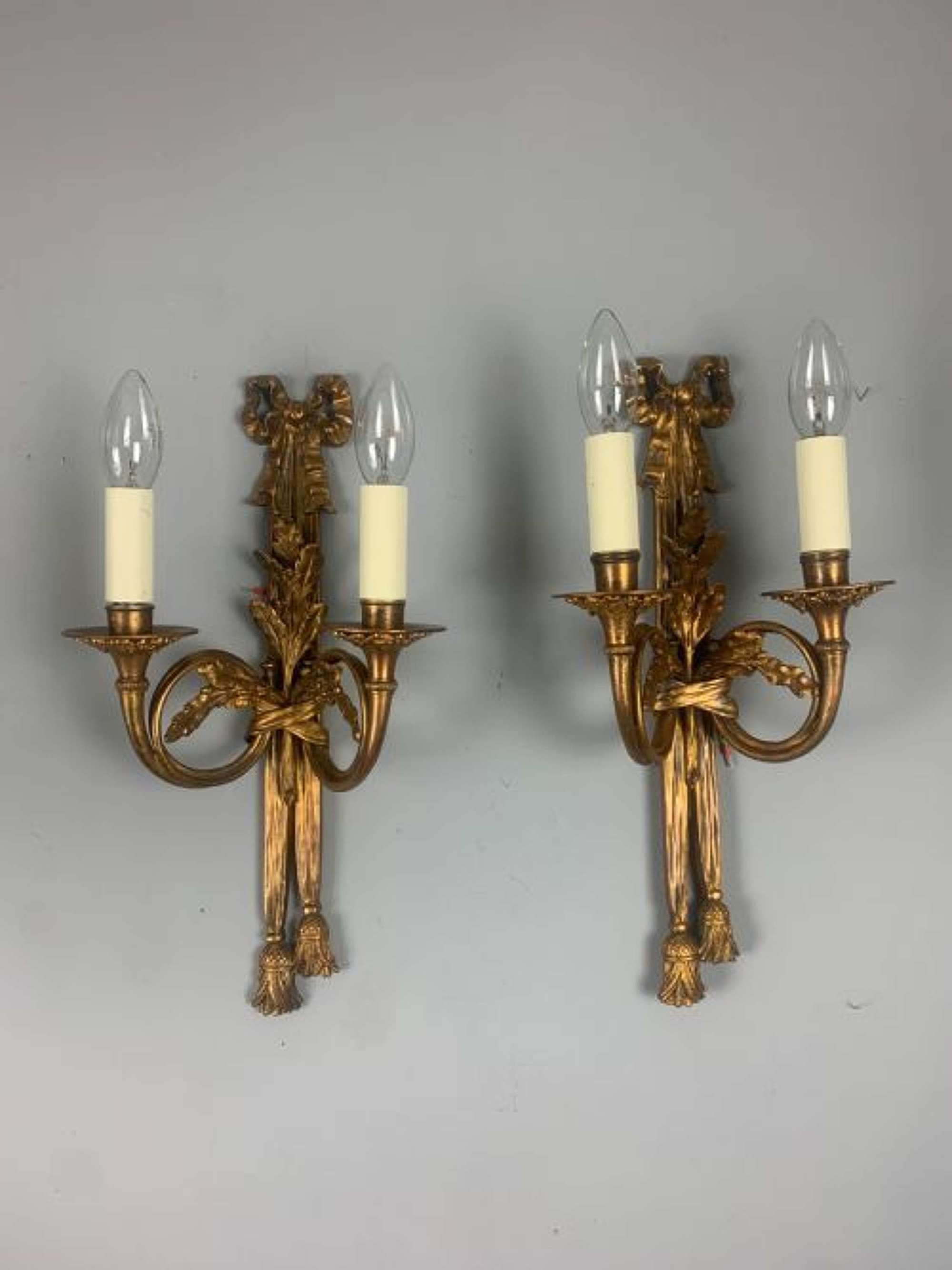 Pair of Heavy French Gilt Bronze Antique Wall Lights