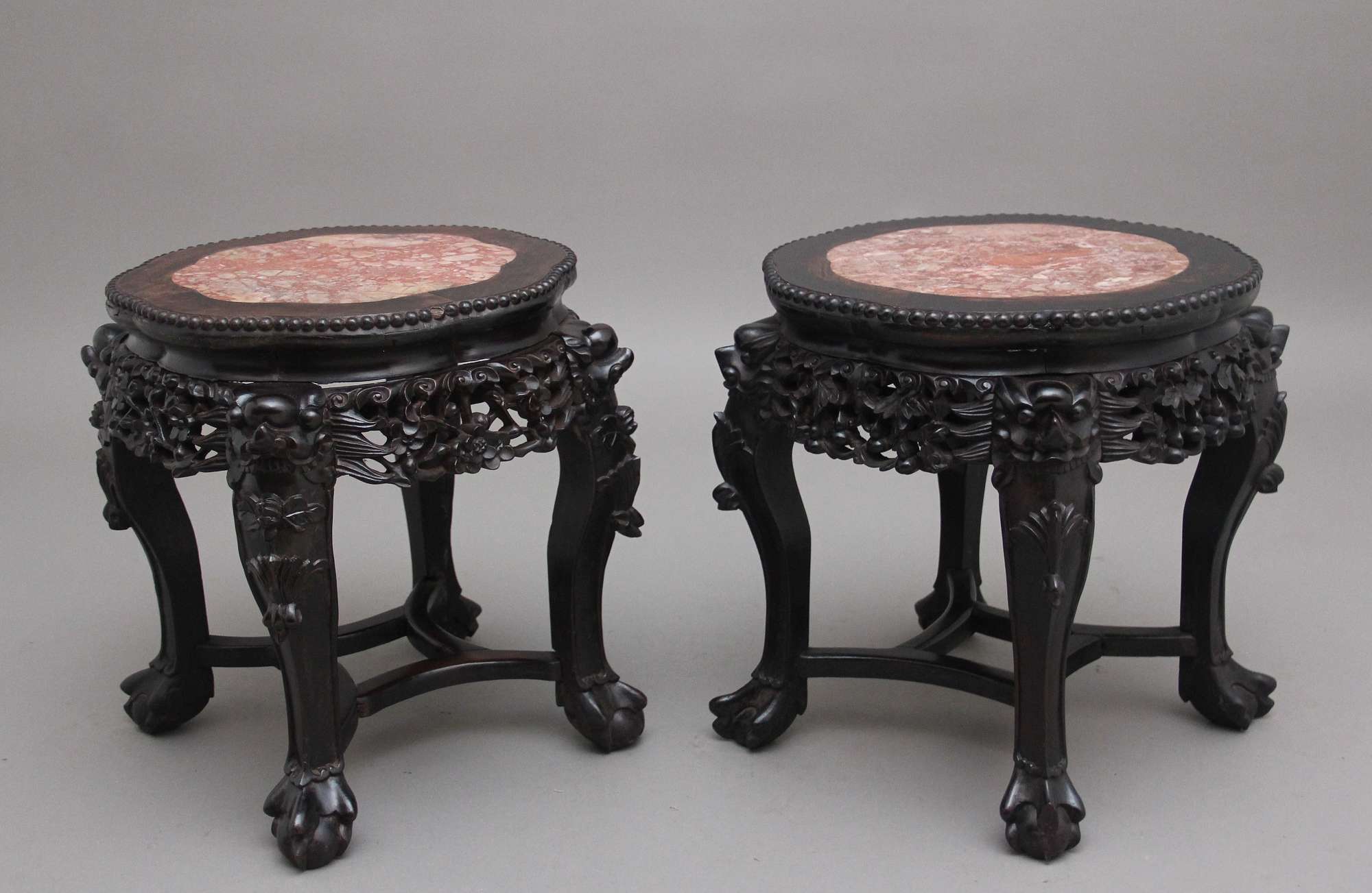 A Pair Of 19th Century Antique Chinese Carved Hardwood Occasional Table