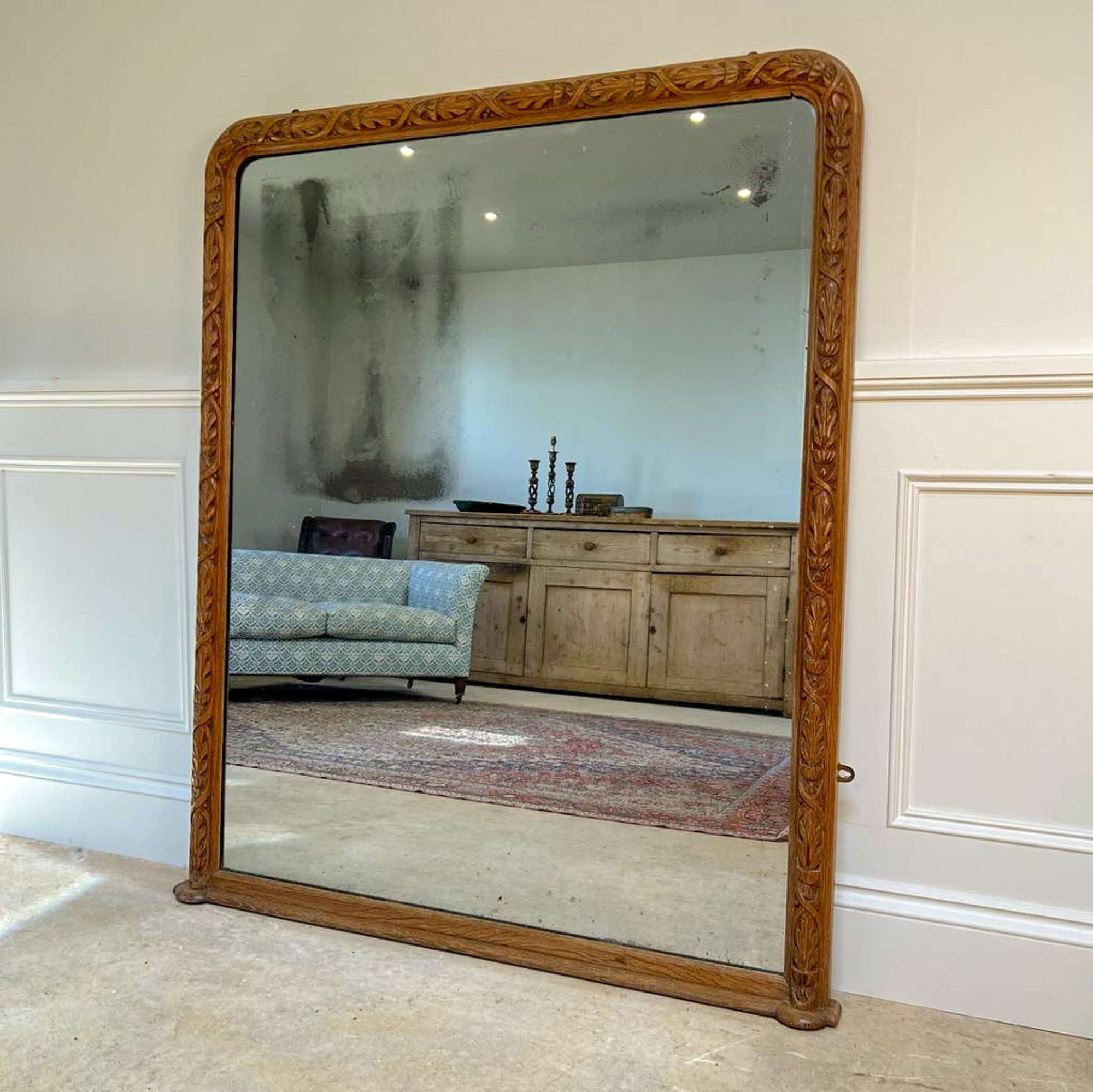 Large English Oak Overmantle Mirror