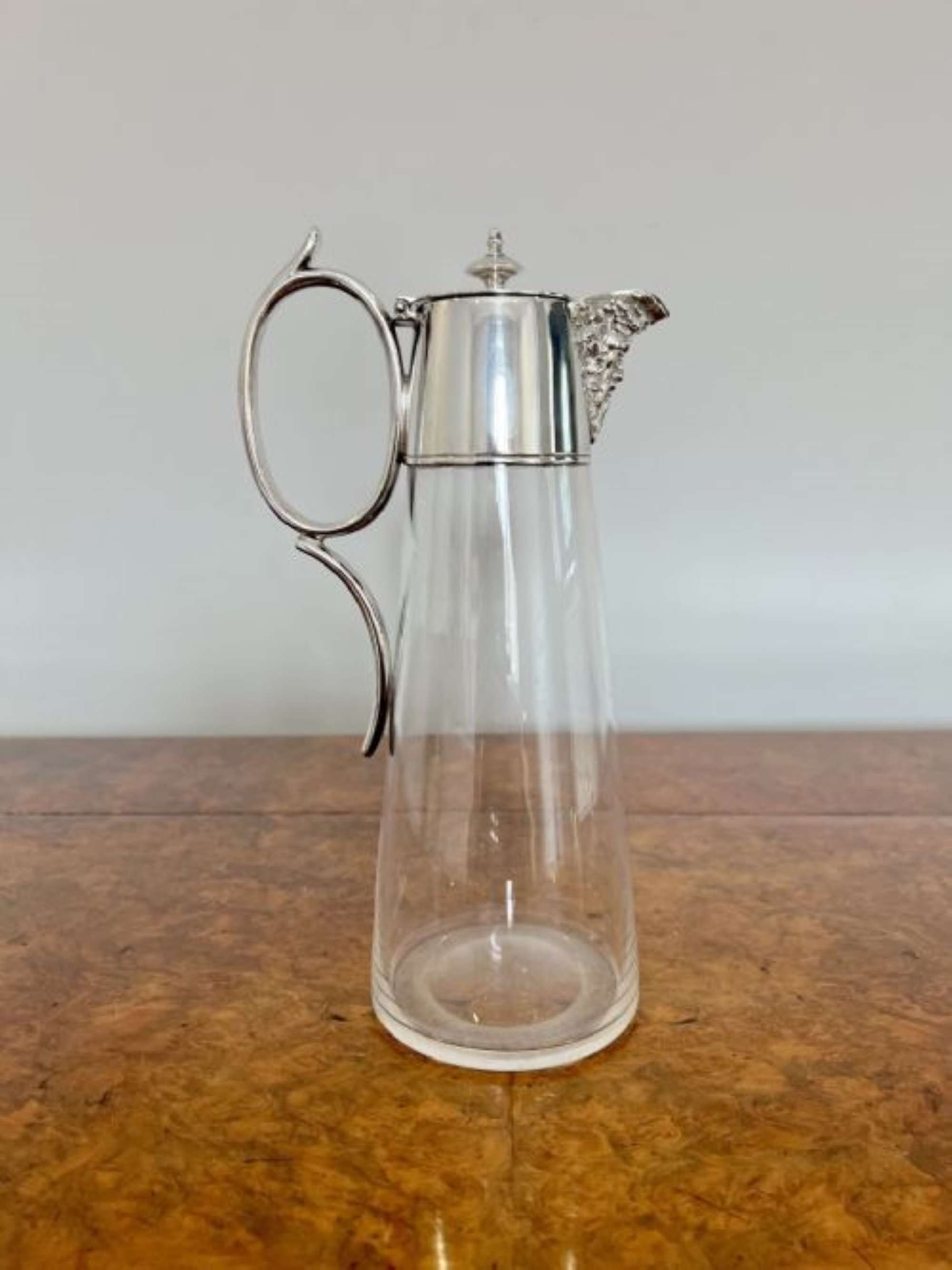 Quality Antique Edwardian Glass And Silver Plated Claret Jug