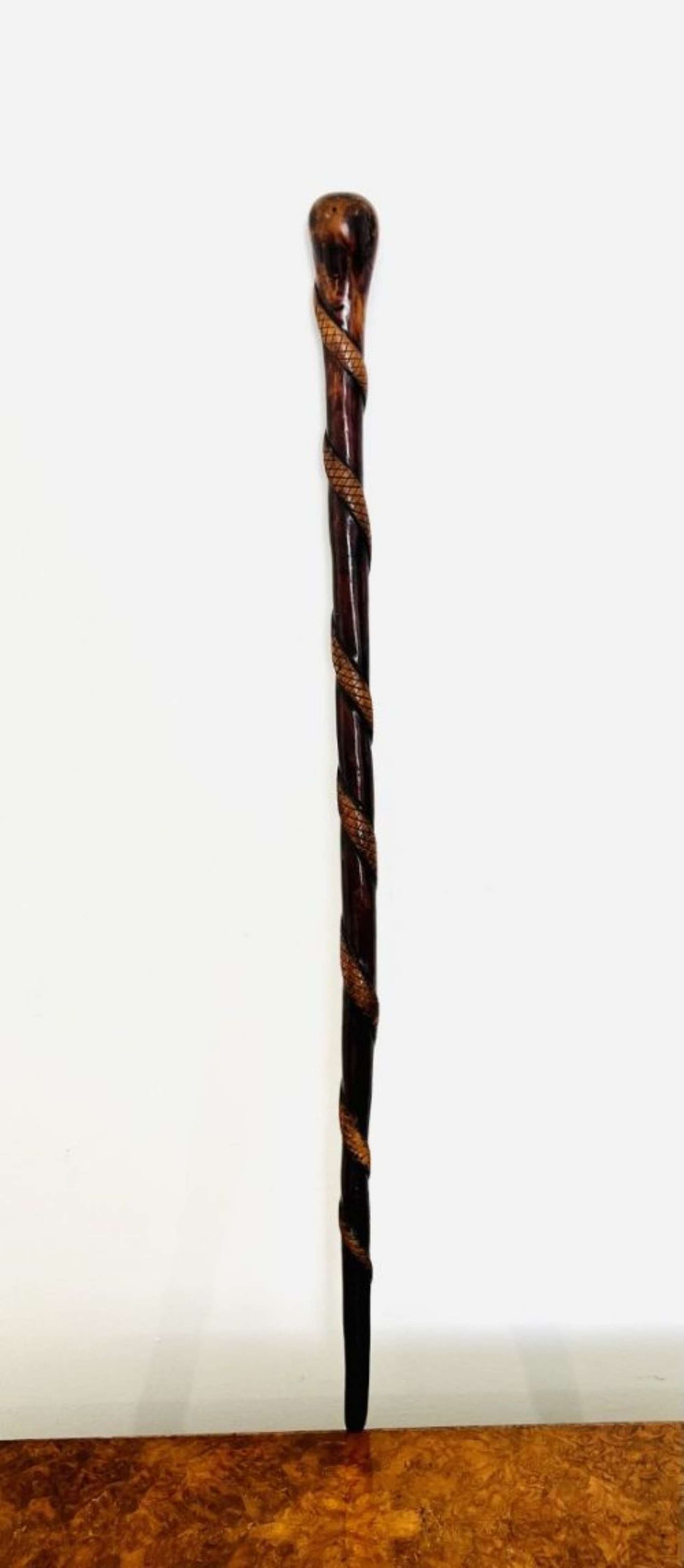 Unusual Antique Victorian Quality Hardwood Walking Stick